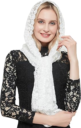 Leimandy Eyelash Lace Vintage Floral Lace Shawl Head Scarf Long Catholic Chapel Veil Mantilla Infinity Latin Mass S04