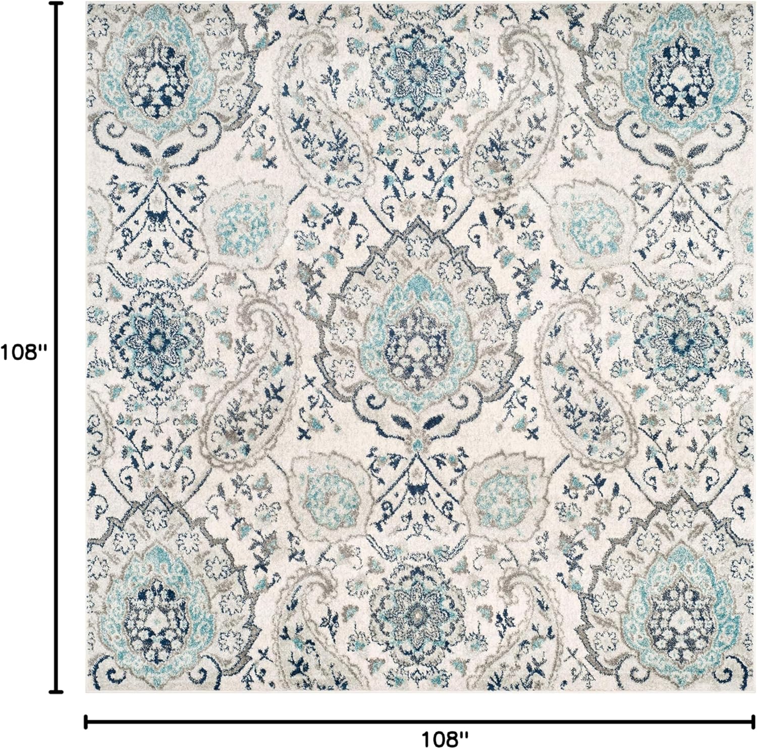 SAFAVIEH Madison Collection Area Rug - 9' Square, Cream & Light Grey, Boho Chic Glam Paisley Design, Non-Shedding & Easy Care, Ideal for High Traffic Areas in Living Room, Bedroom (MAD600C)