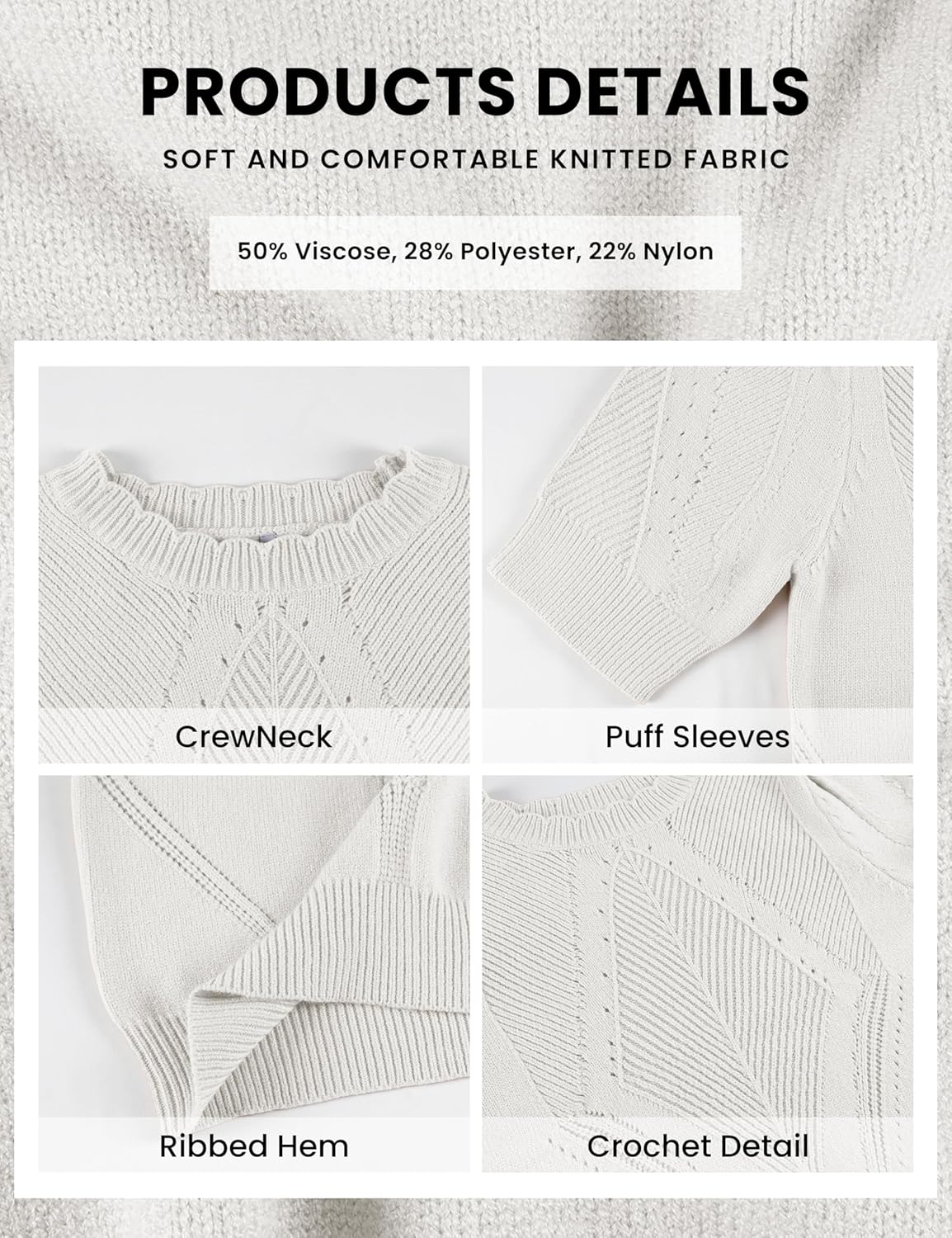 Yeokou Women Puff Short Sleeve Sweater Casual Crewneck Pullover Tops Crochet Knit Shirt - Image 5