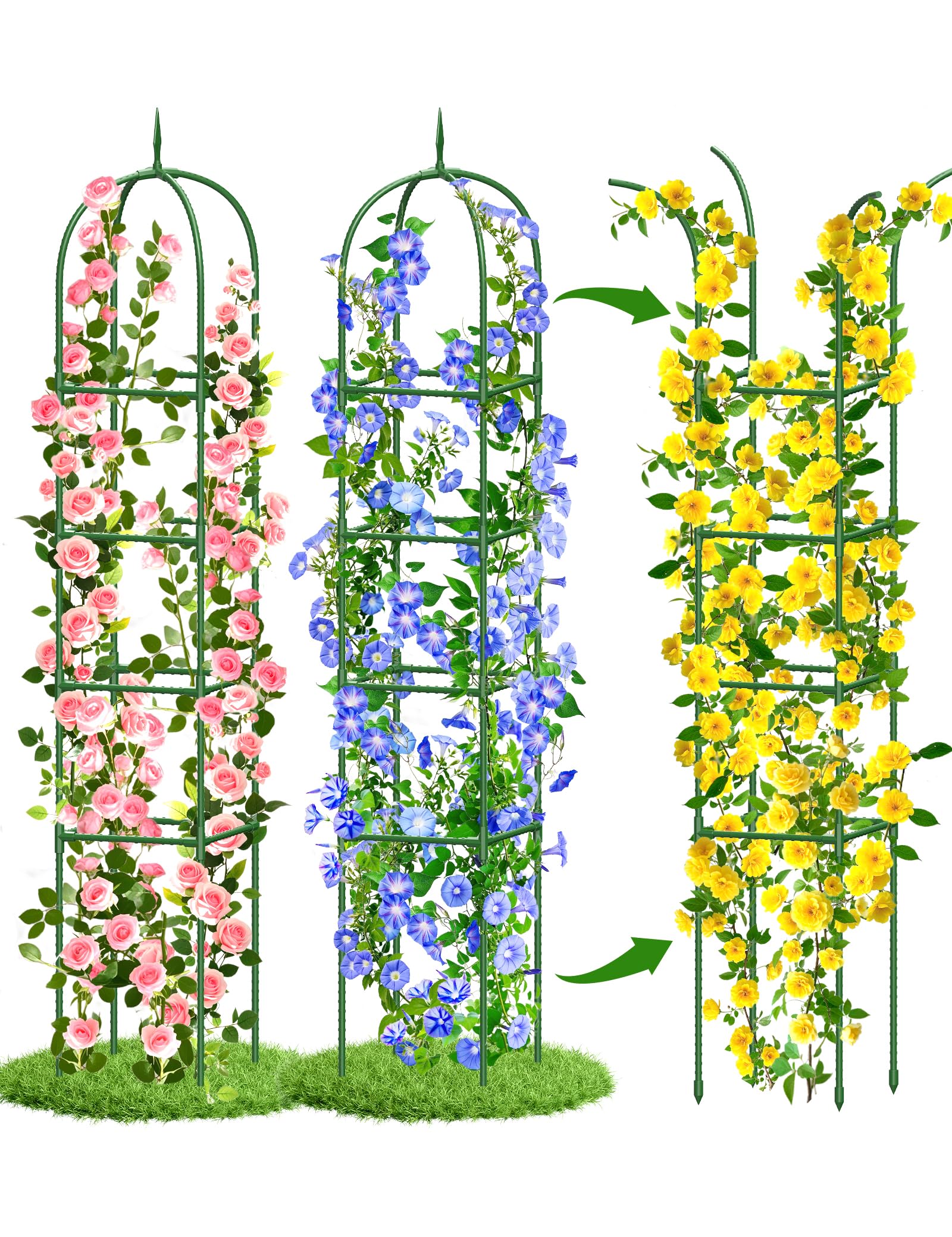 Enrejado de jardín Obelisco para Flores, 180cm Soporte Plantas Trepadoras Jaula para Plantas de Tomate para Plantas de Tomate, Escalada Vegtables, Flowers, Fruit 2 Piezas