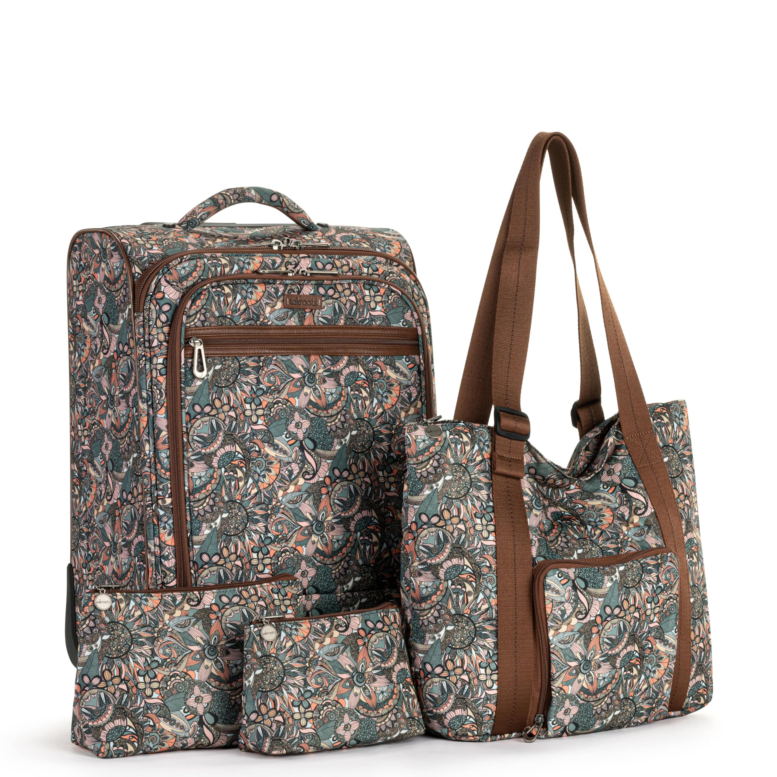 Sakroots On the Go 4 Piece Travel Bundle, Includes 21" Rolling Suitcase, Packable Large Tote, Medium & Small Pouches