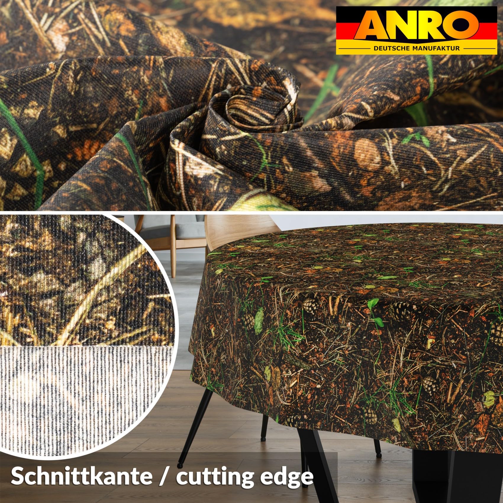 Tablecloth Fabric Washable Tablecloth Easy Care Lotus Effect Dirt- and Water-Repellent for Indoor Outdoor Use Round 140 cm Cutting Edge Forest Floor - Image 3
