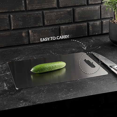 Miniatura 5 de Core Steel Tabla de cortar de acero inoxidable resistente apta para lavavajillas, duradera, higiénica y versátil, herramienta de cocina para una