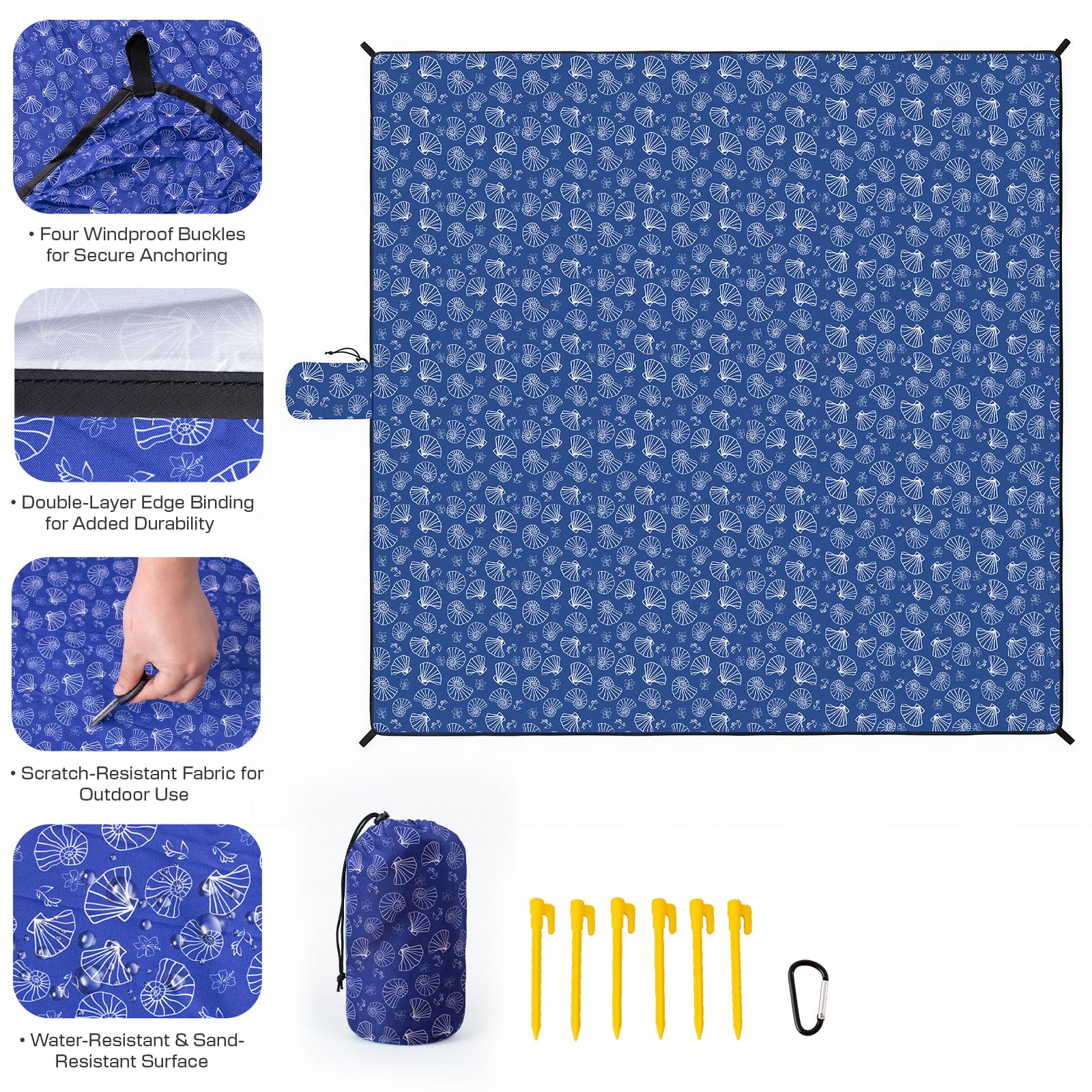 Beach Blanket Sandproof Waterproof, 274 x 305 cm Extra-Large Beach Mat with Stakes & Travel Bag, Lightweight,Quick Dry - Image 8