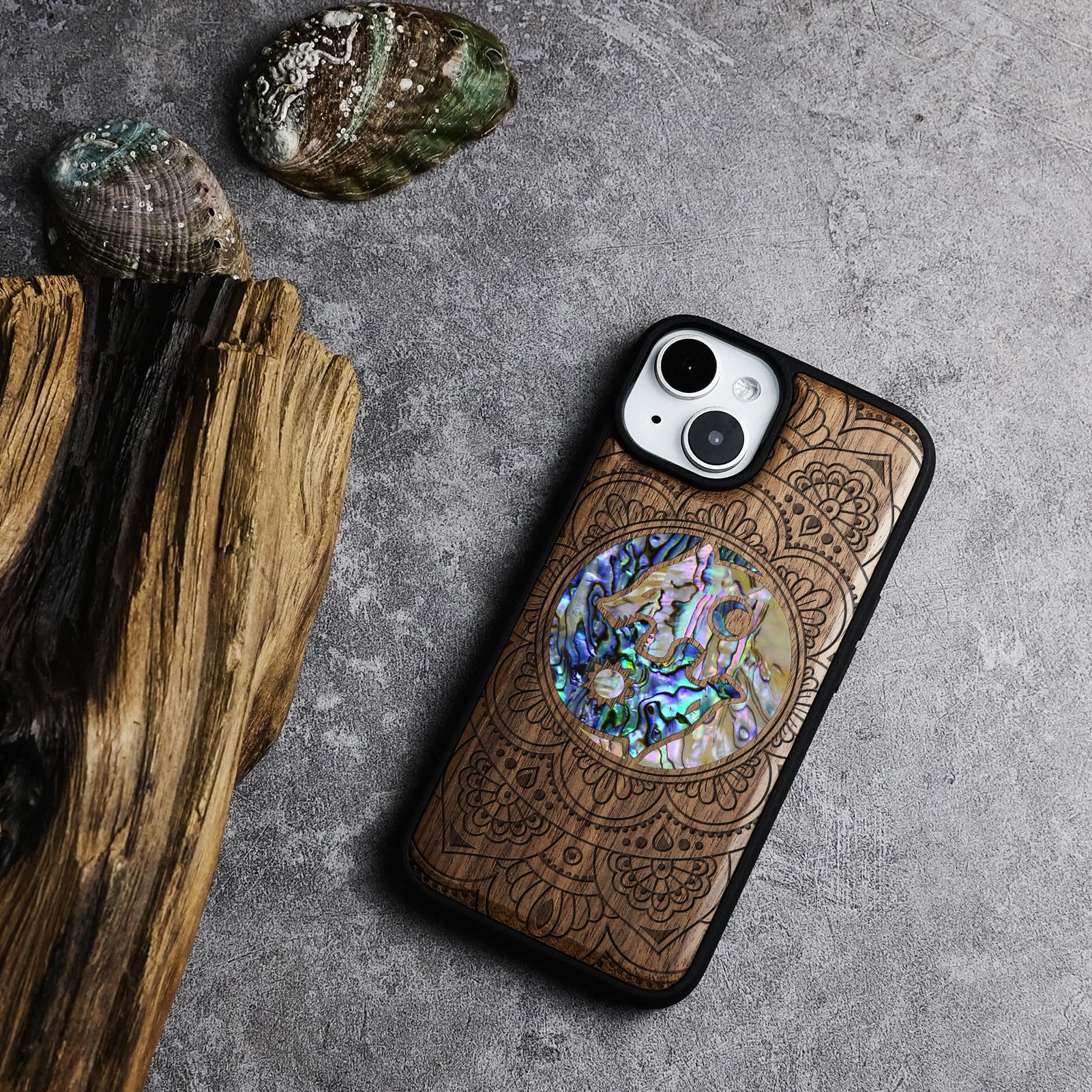Carveit Agnetic Case For IPhone 17 Pro Ax Case, Wood Artisan Engraved & Handade Shell Inlaid