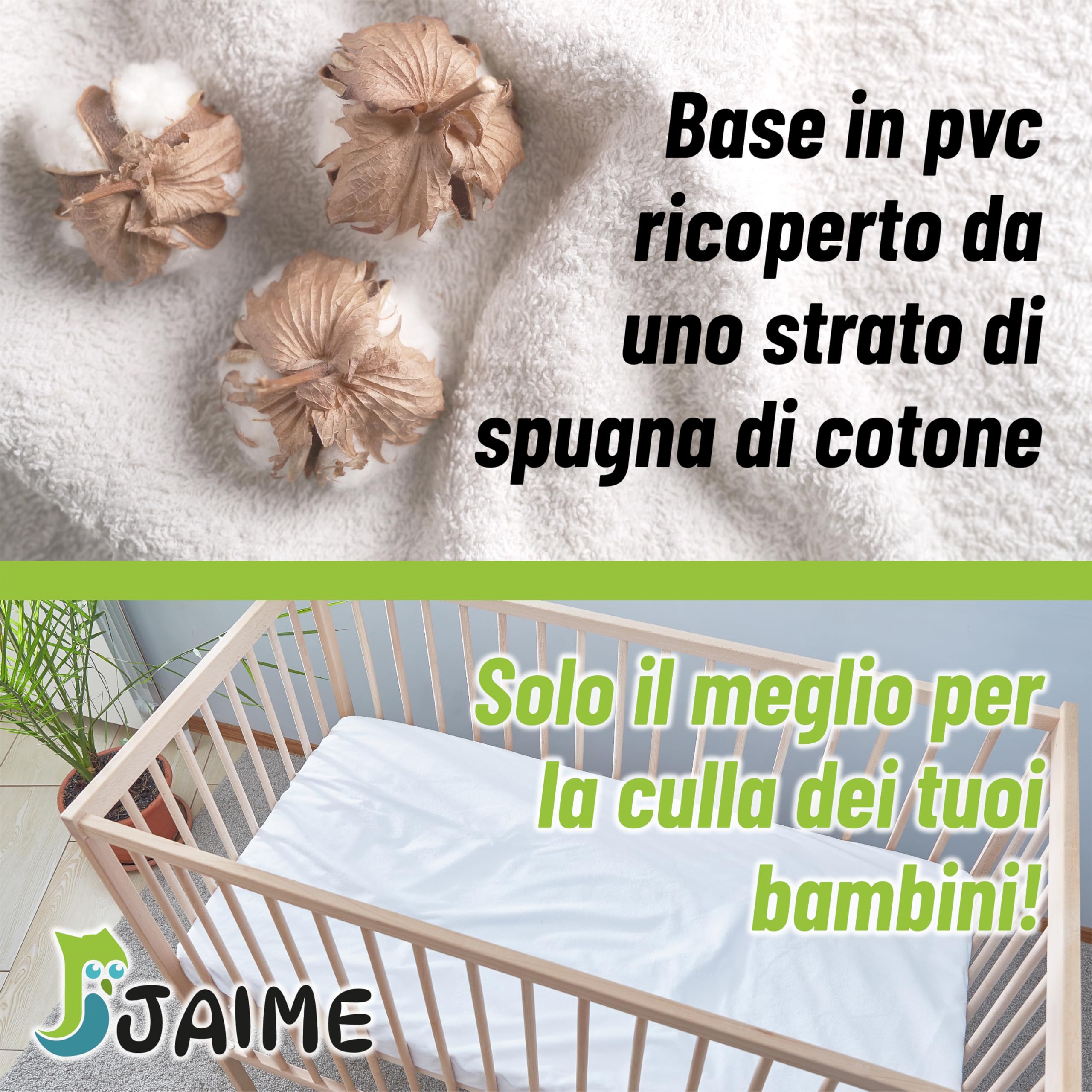 JAIME Coprimaterasso Lettino 60x120 cm, Copri Materasso Culla Neonato Cotone Impermeabile