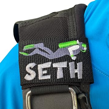 BCD Name Tag - Personalized Embroidered Scuba BCD Tag for Divers, Waterproof Dive Gear Identification - Scuba Diver