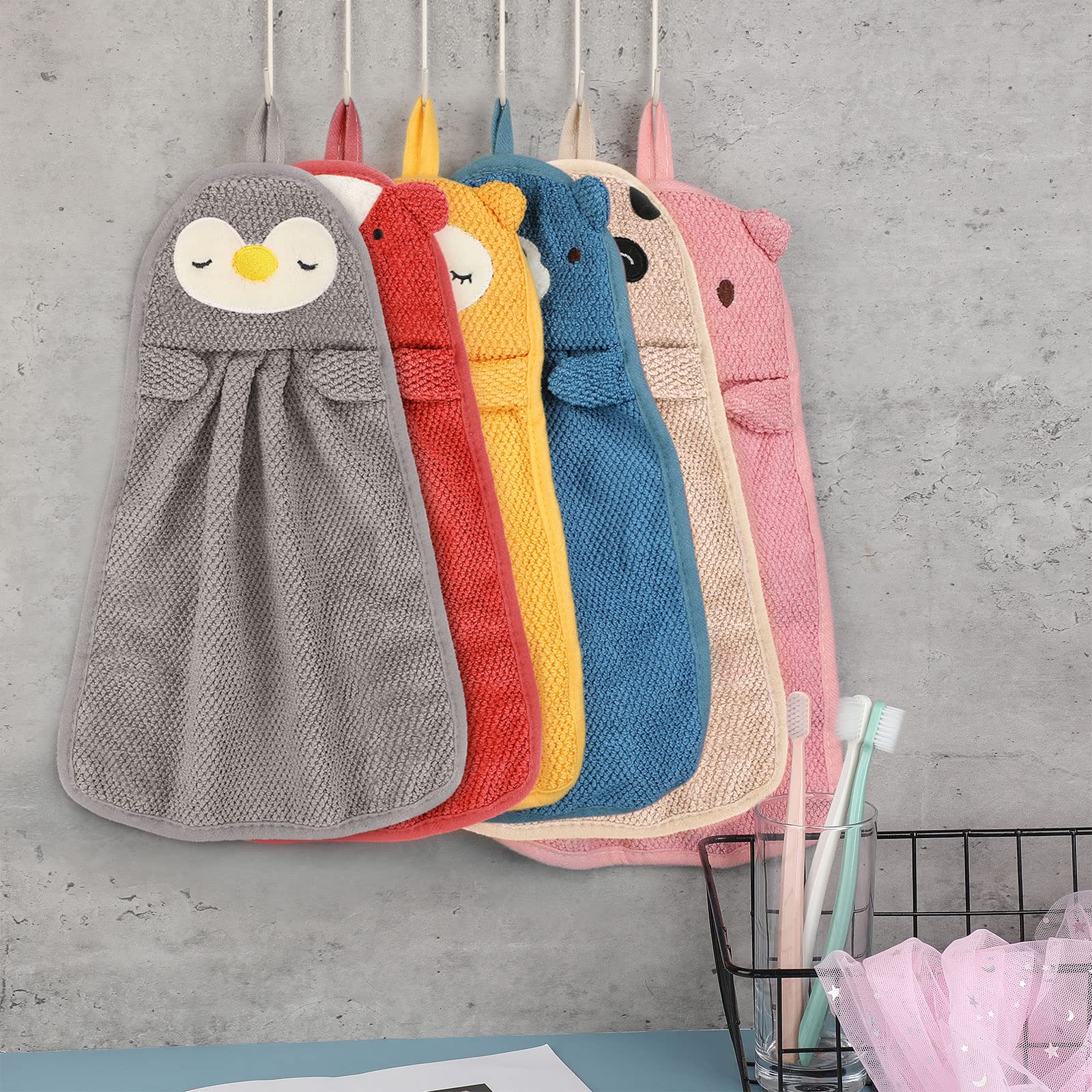 6 Asciugamani Quadrati Per Bambini 25x25cm Con Passante: Morbidi E Colorati Per Bagno E Cucina