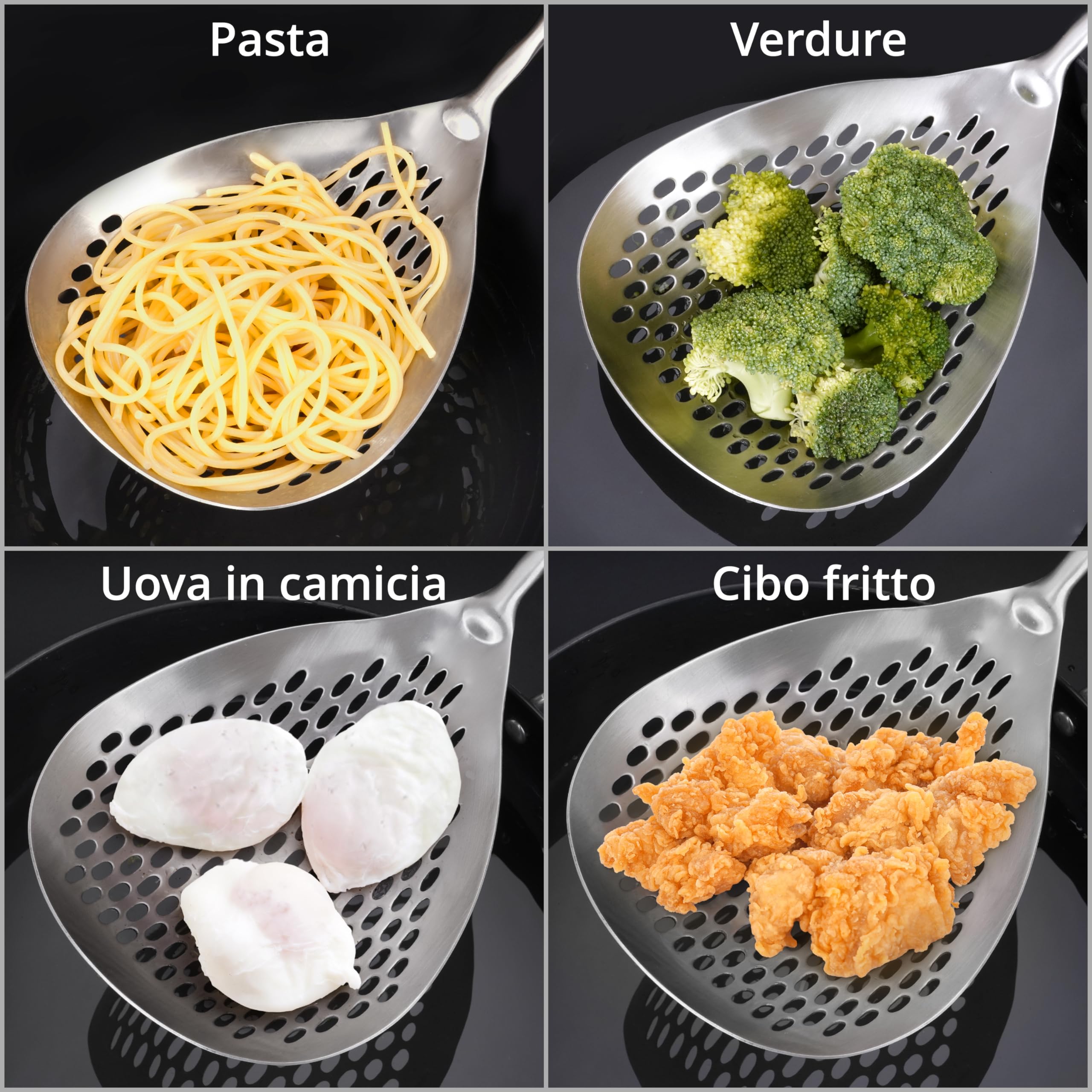 Mestolo Forato In Acciaio Inox 39cm - Schiumarola Per Friggitura E Cottura | Lavabile In Lavastoviglie - Foto 5