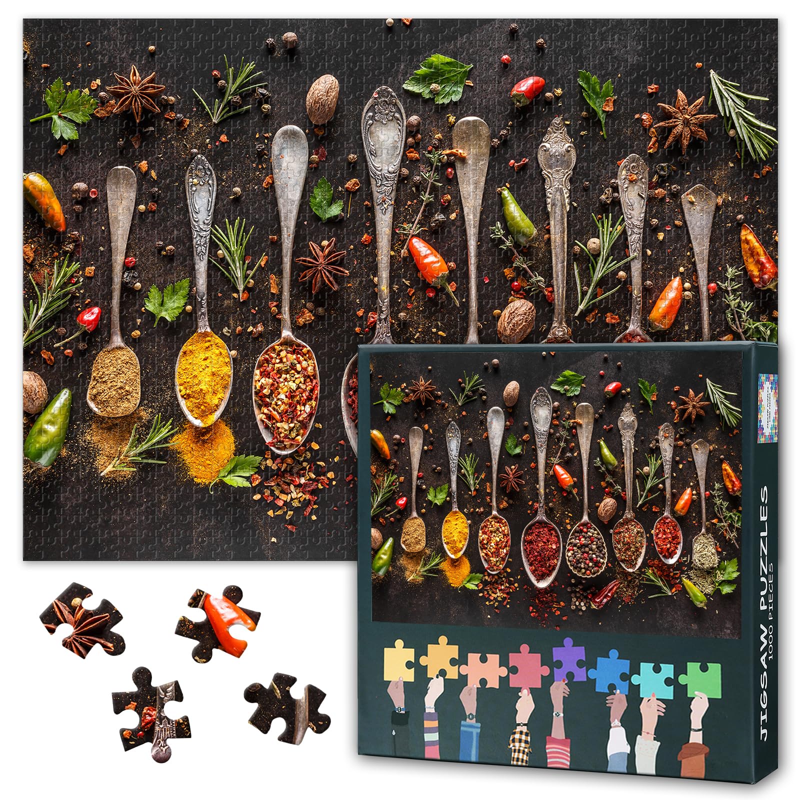 Botanical Herbs Puzzles 1000 Pieces - Colorful Spices for Cooking, Culinary Art Jigsaw Puzzle for Adults - 27.5x19.7 in