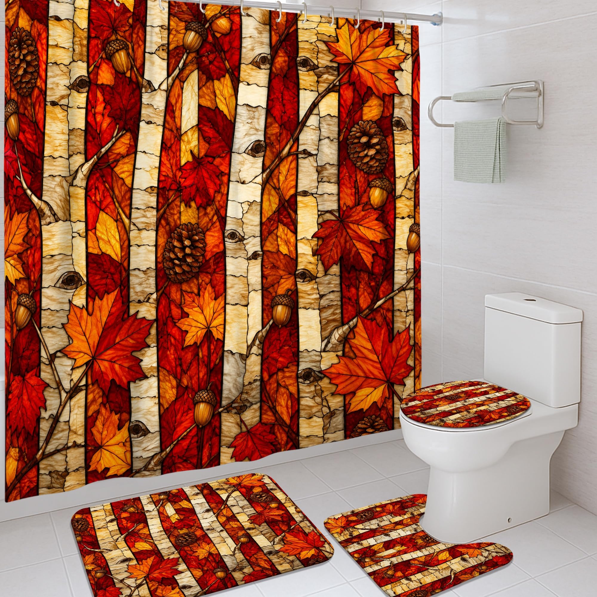 Rideau de douche nature et tapis pour baignoire d'appartement