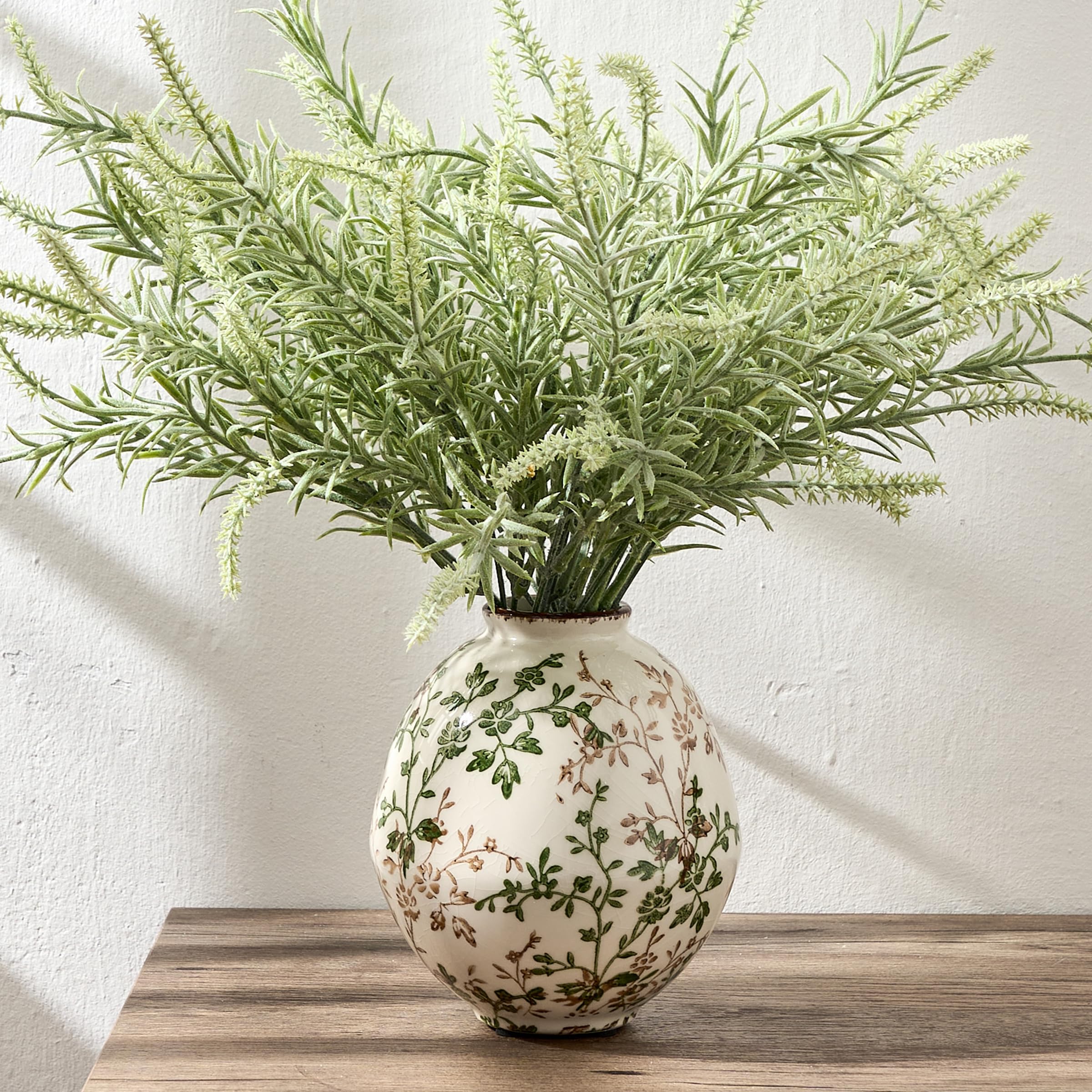 5,8 Zoll Grüne und Beige Antik-Vase, Chinoiserie Blumendesign, Rustikale Keramik-Vase für Wohndekor, Wohnzimmer, Bücherregal, Büro, Eingangsbereich, Grand Millennial Dekor, Chinoiserie Dekor, Toskana
