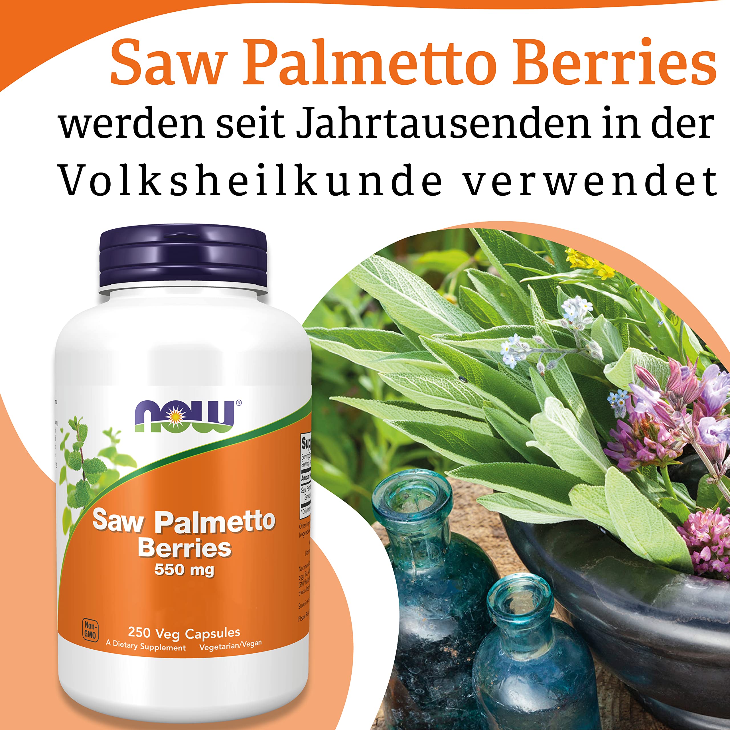 Now Foods, Saw Palmetto Berries (Sägepalme), 550 mg, 250 vegane Kapseln, Laborgeprüft, Pflanzlich, Glutenfrei, Sojafrei, Vegetarisch