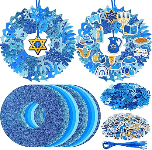 Juego de 448 calcomanías de espuma de Hanukkah, decoraciones de corona de Januka, velas autoadhesivas con purpurina para menorás, velas hexagonales