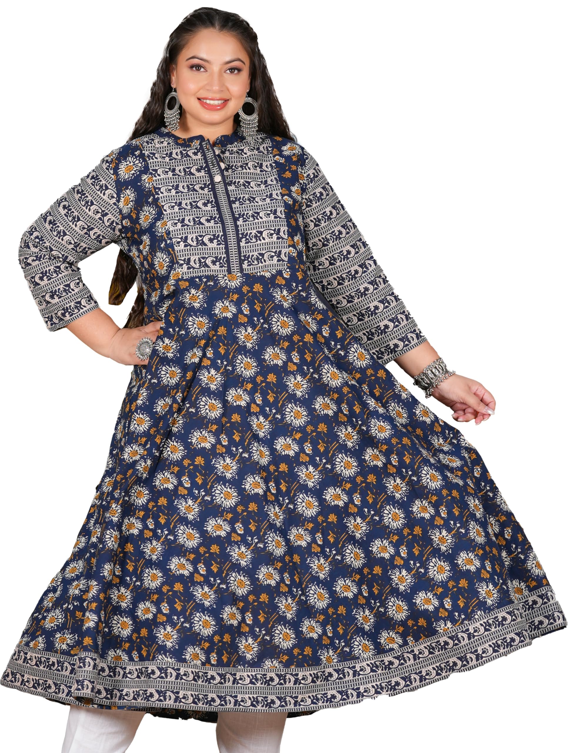 Yash Gallery Women's Cotton Relaxed Fit Anarkali Floral Printed Kurta
