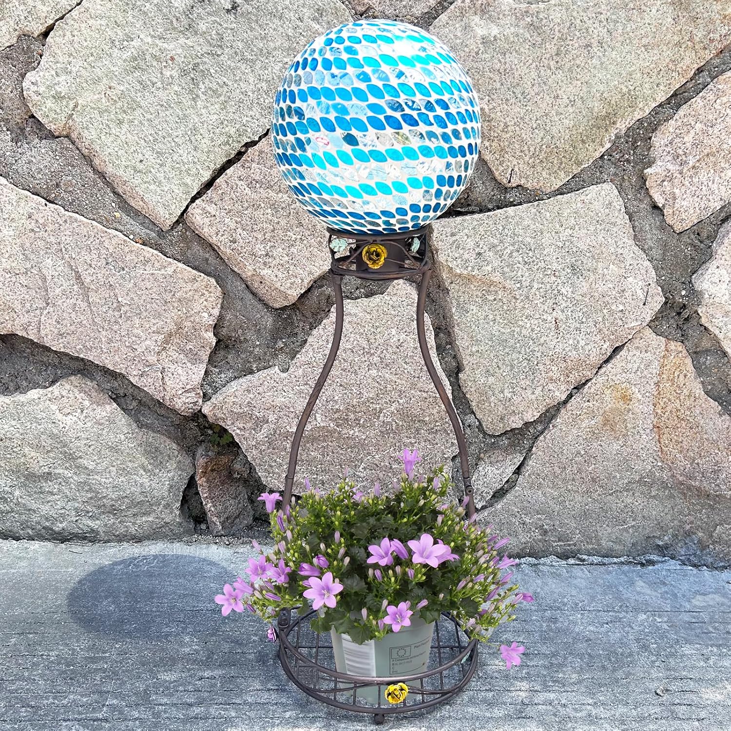 Gazing Globe Stand, Metal Gazing Ball Holder with Flower Planter Base, Vintage Gazing Ball Display Stand for 8-9 Inches Garden Gazing Globes, Indoor, Outdoor, 11 "D x 24 "H