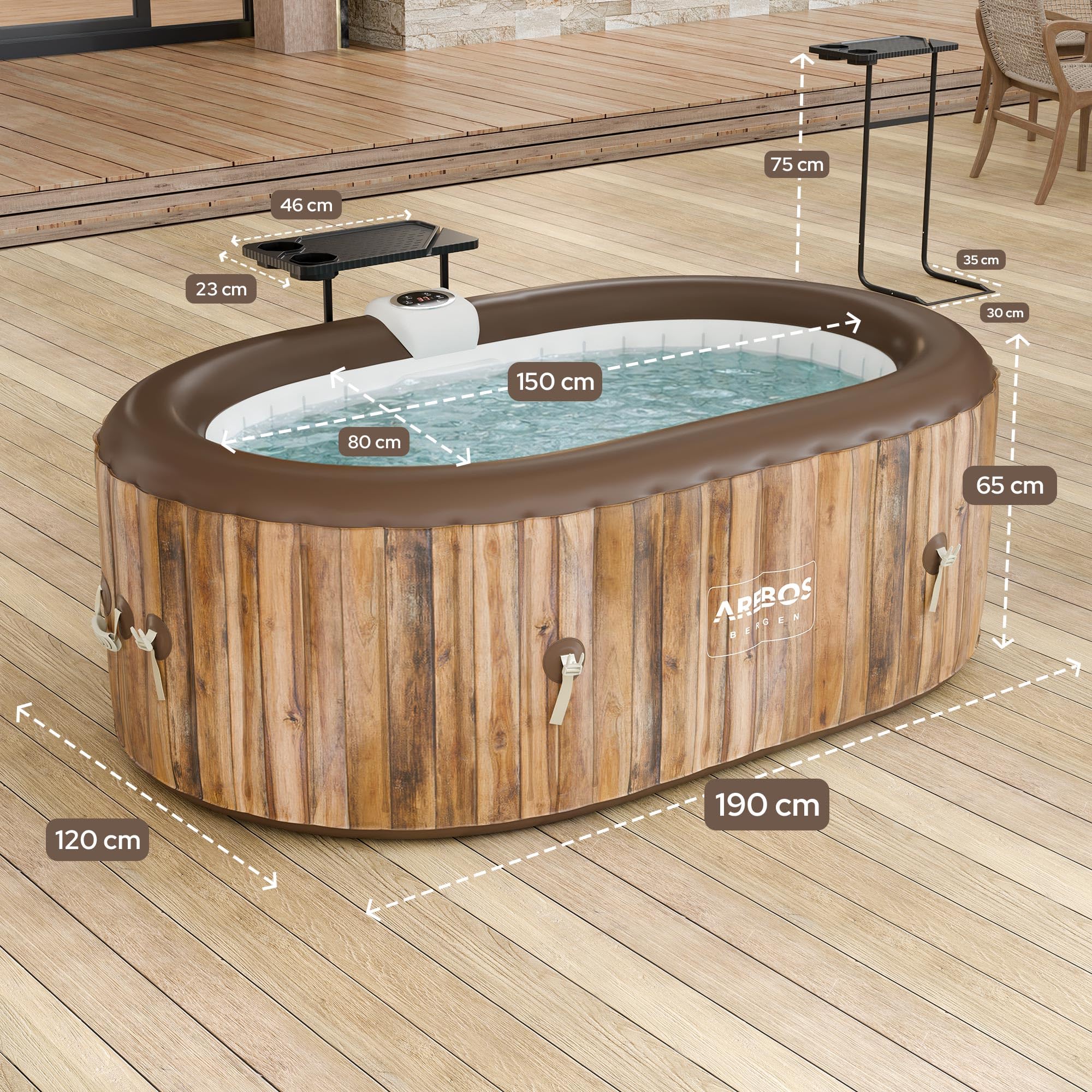 Arebos Whirlpool | Aufblasbar | In- & Outdoor | 190x120 cm oval | 2 Personen | 90 Massagedüsen | mit Heizung | 550 Liter | Inkl. Abdeckung | Bubble Spa & Wellness Massage