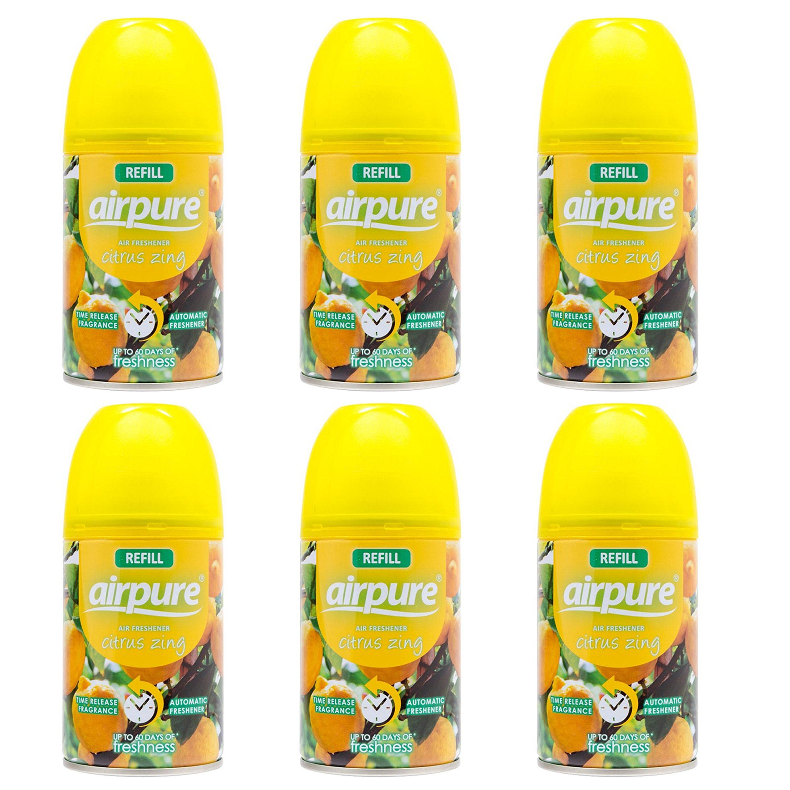 Pure Air 6 X AIRPURE FRESHMATIC AUTOMATIC SPRAY REFILLS 250ML CITRUS ZING AIRWICK HOME