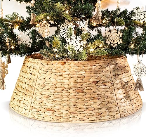 Hermoso collar de árbol de Navidad, auténtico anillo de árbol de jacinto de 28 pulgadas, falda de árbol de Navidad fácil de instalar, mejora la