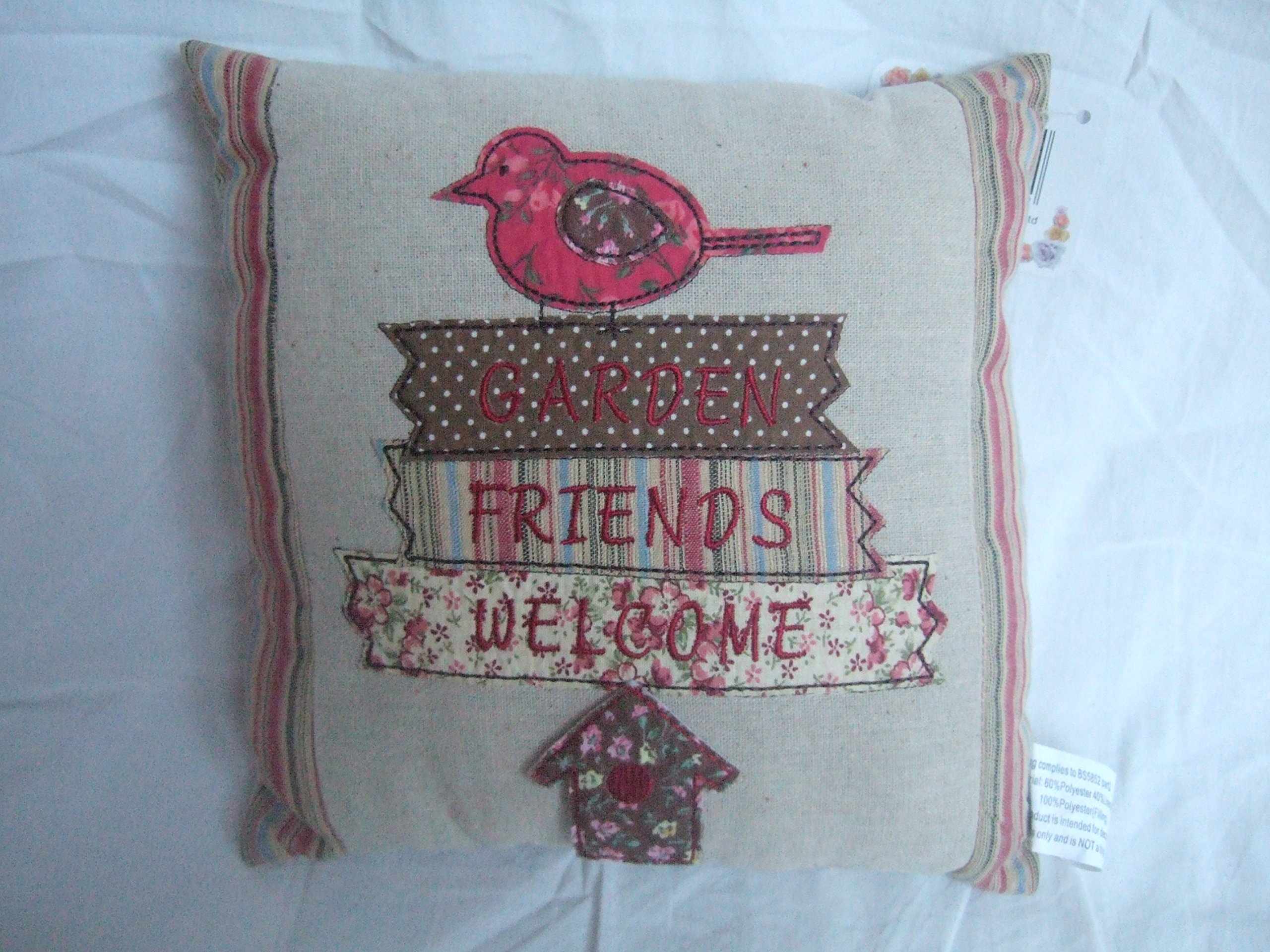 Garden Friends Welcome" Birds Themed Shabby Chic Decorative Cusion