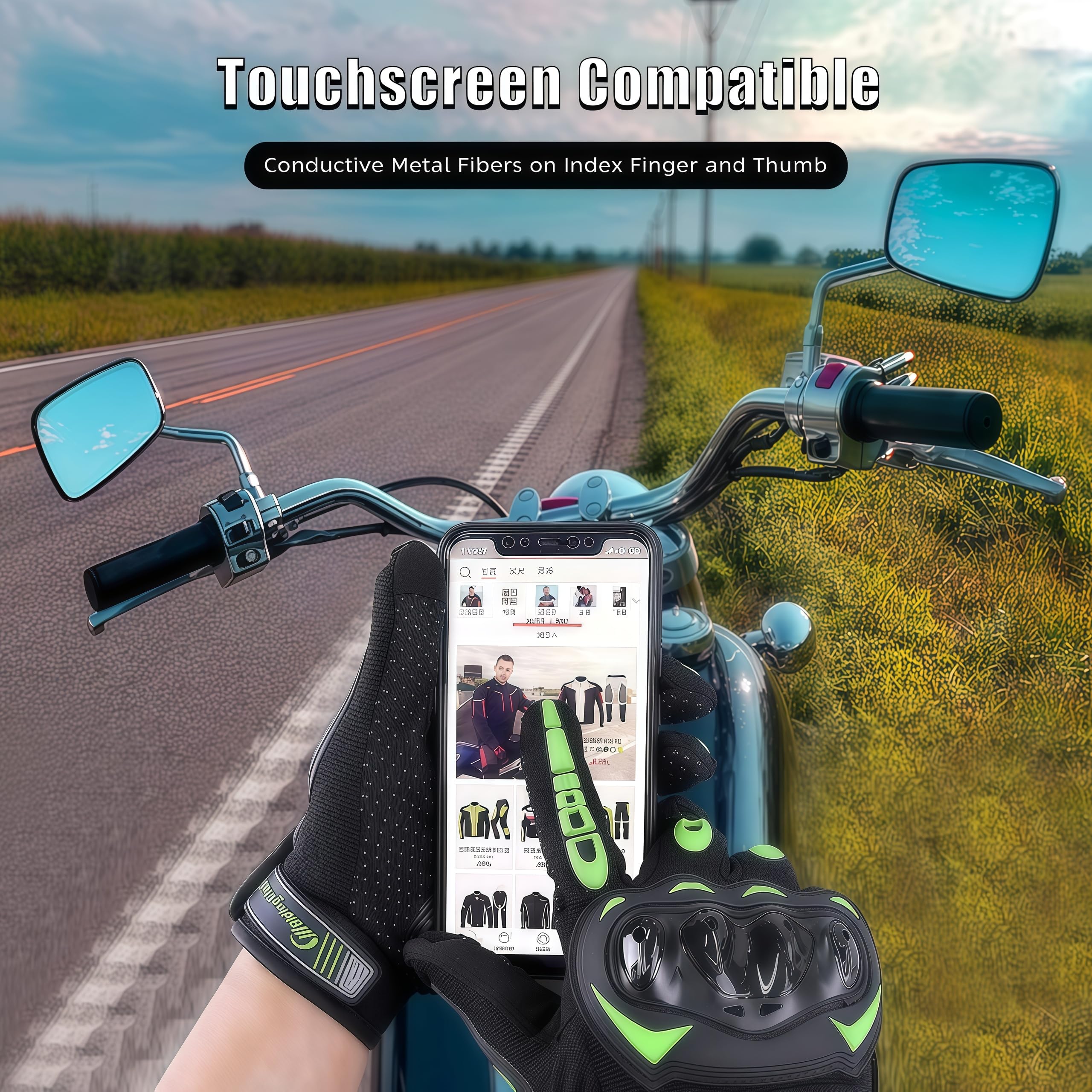 Gants de moto unisexes avec doigts tactiles pour Powersports, BMX, ATV, conduite, motocross, VTT, vélo tout-terrain.