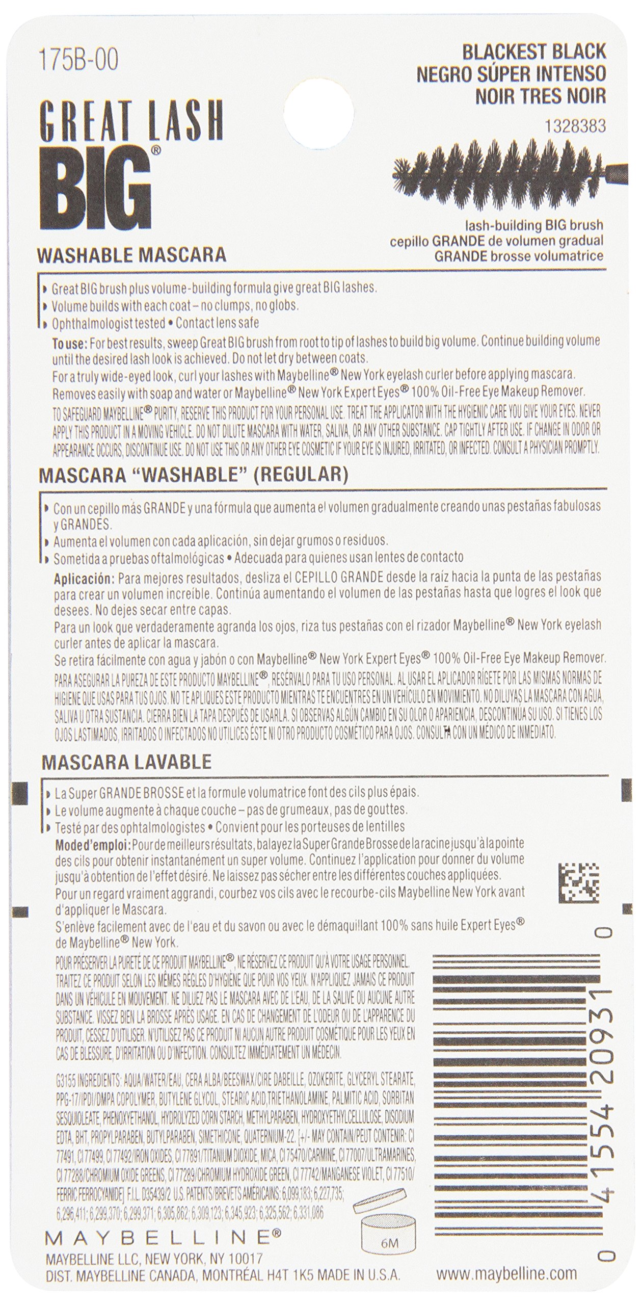 Mascara Maybelline Great Lash Big - Teinte Blackest Black MB51, Neuf Dans Son Emballage