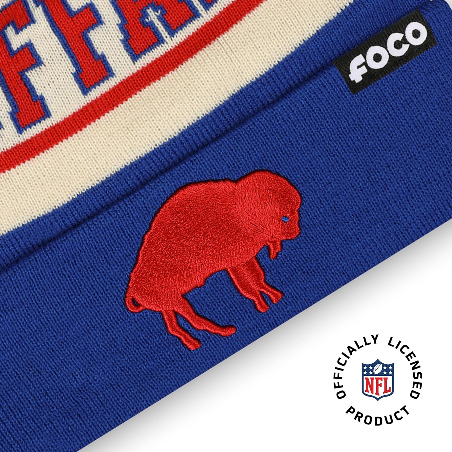 FOCO NFL Unisex-Adult NFL Retro Team Logo Heritage Stripe Pom Beanie Hat - Image 3