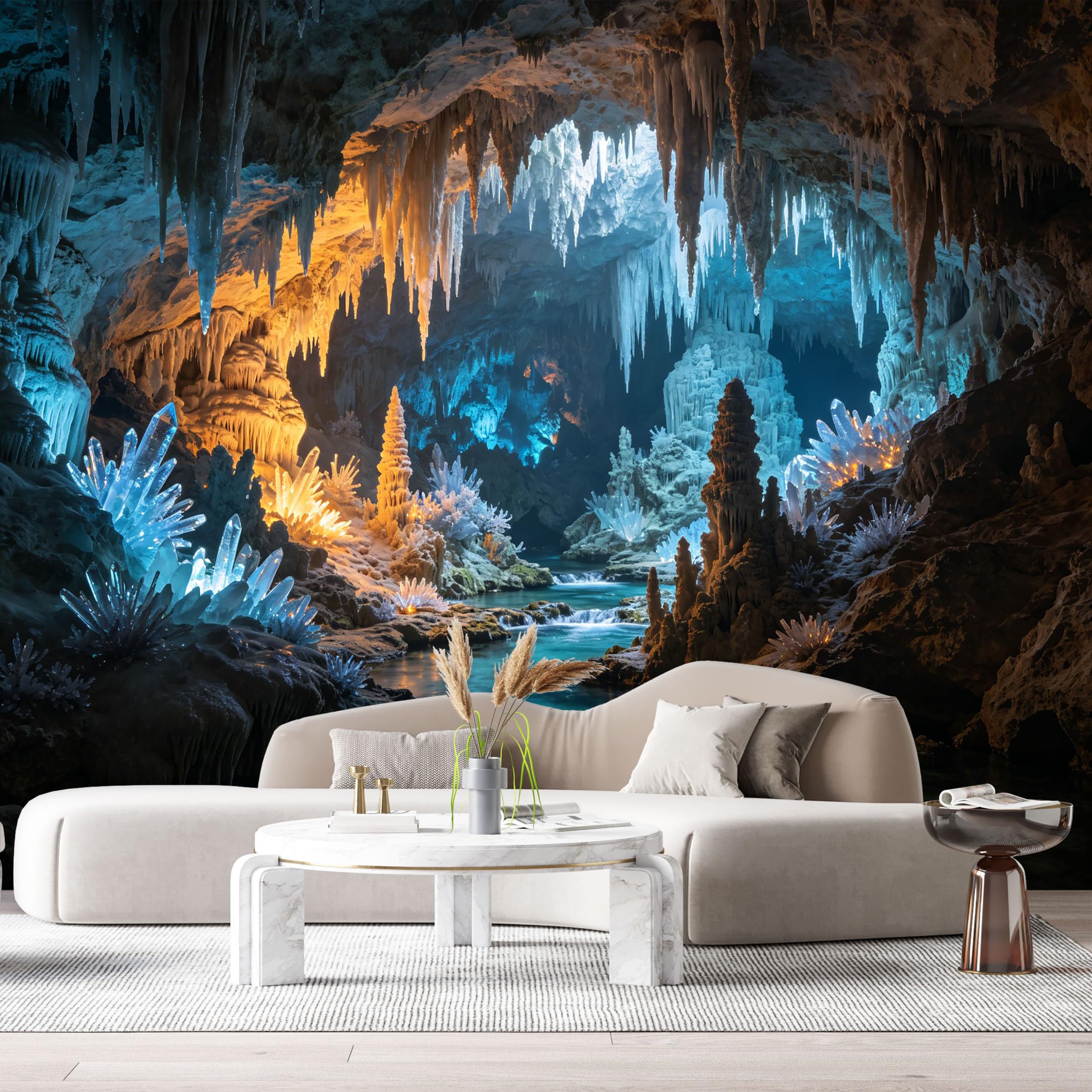 Custom Size Wall Murals Subterranean Crystal Cave 3D Trompe L'Oeil Underground River Stalactite SelfAdhesive Wall Fabric Removable Large Wallpaper for Photo Living Room