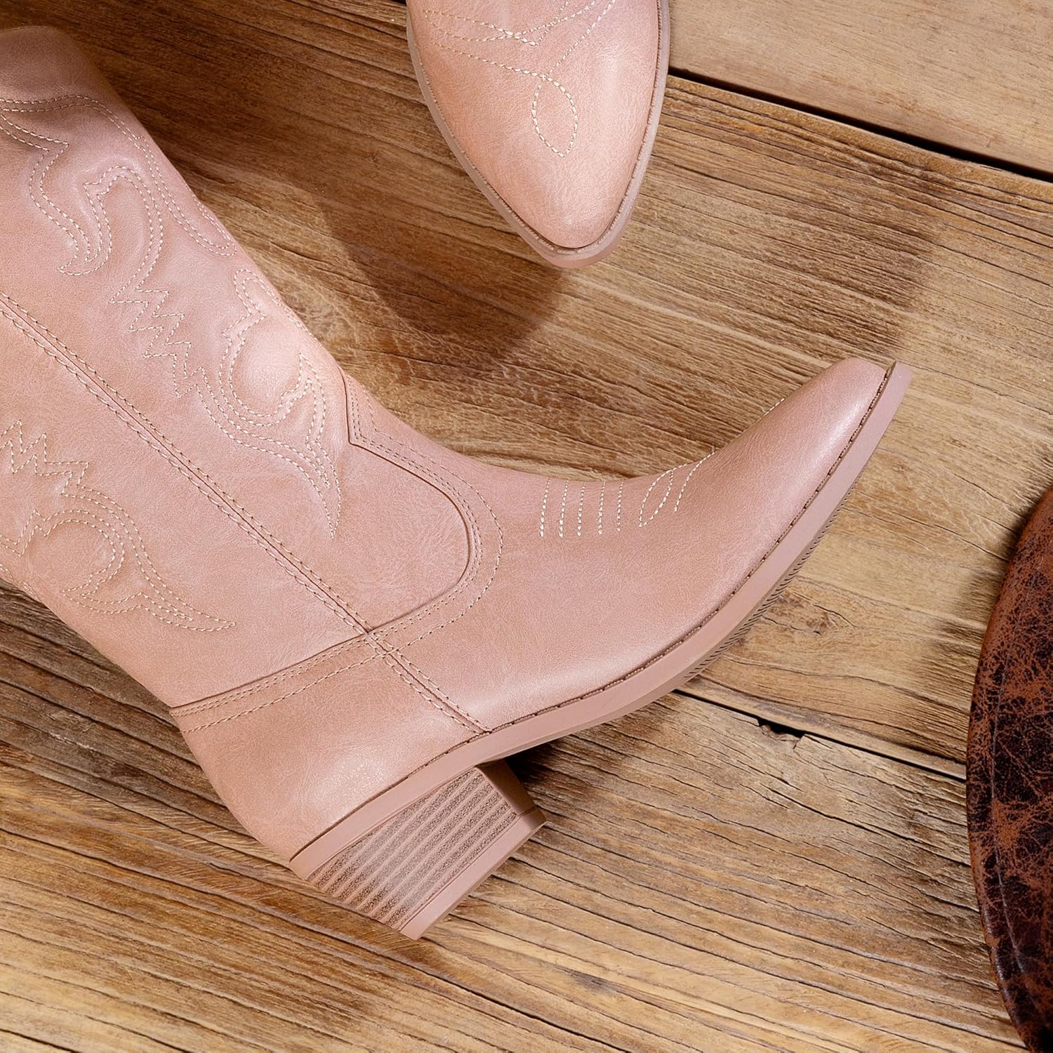 DREAM PAIRS Women's Cowboy Boots Pull On Cowgirl Boots Mid Calf Western Boots, Available in Regular and Wide Calf - Image 5