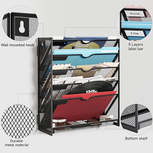 Miniatura 5 de Organizador de archivos colgante de 16 niveles con ganchos, organizador de archivos de pared, portapapeles de archivos y organizador de revistas,