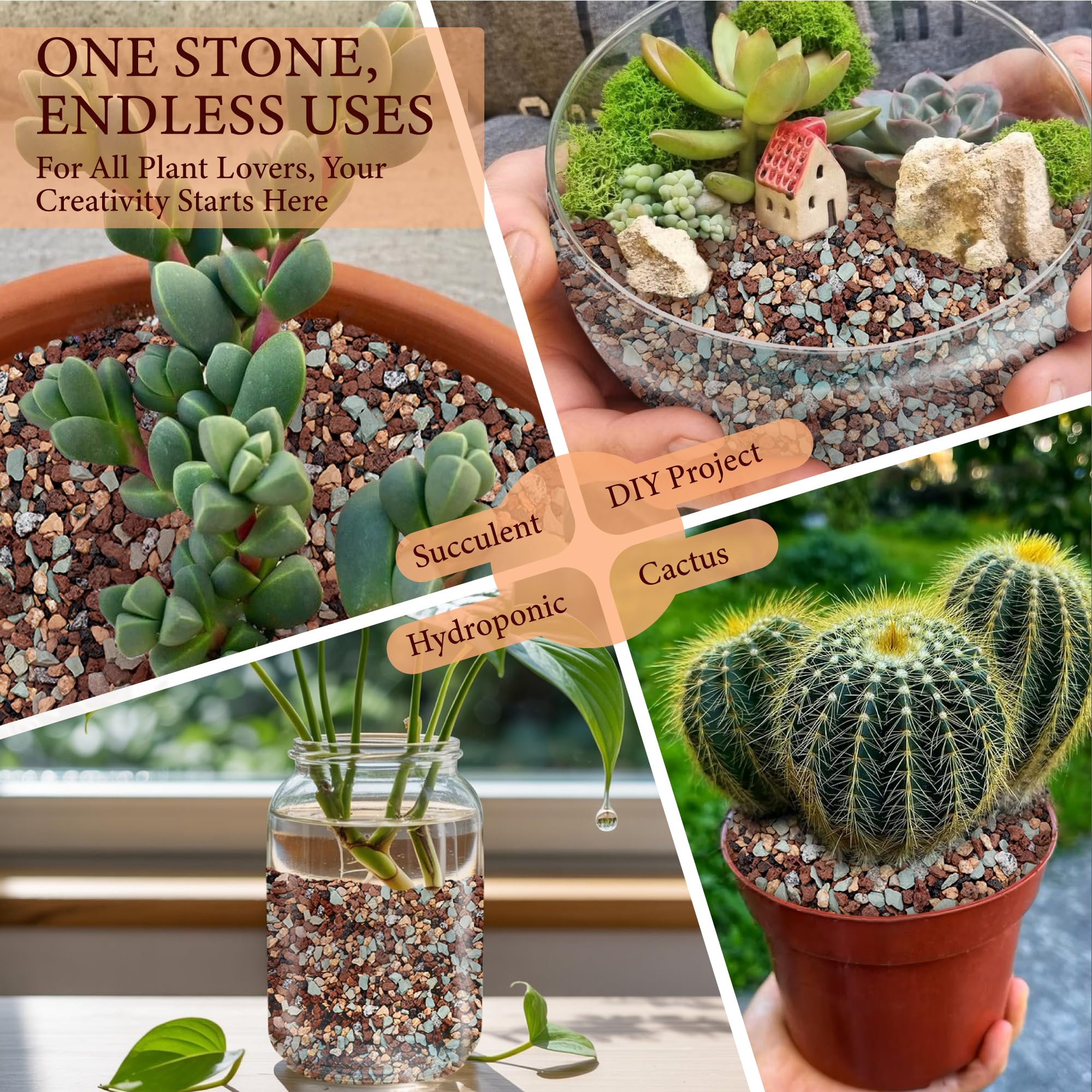 Rocas de lava de 10 libras para plantas, roca volcánica de 3/8 pulgadas para drenaje de cactus | Piedra pómez para plantas, grano hortícola para mezcla de macetas suculentas, orquídeas y bonsái decorativo