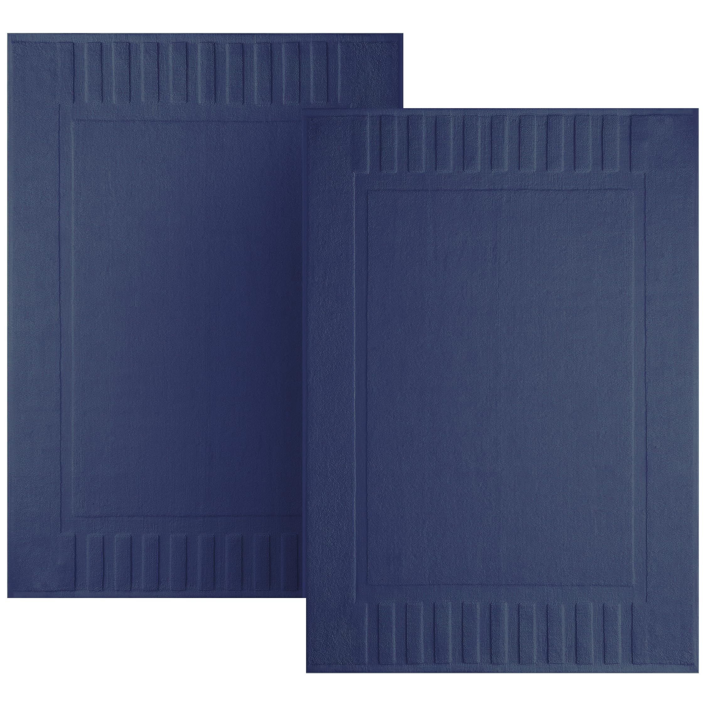 White Classic Luxury Bath Mat Floor Towel Set - Absorbent Cotton Hotel Spa Shower/Bathtub Mats [Not a Bathroom Rug] 22"x34" | 2 Pack | Navy Blue