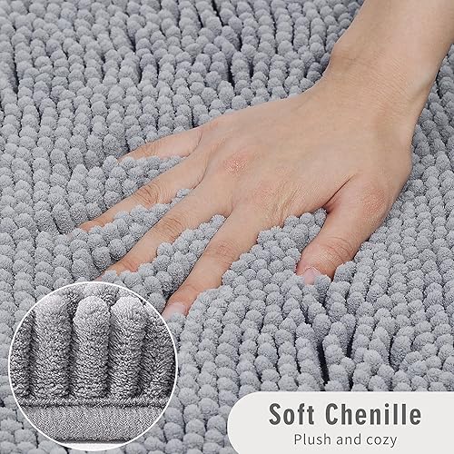 Miniatura 3 de Alfombras de baño de felpilla gruesa y suave, absorbente, antideslizante, lavable, de secado rápido, 24 x 17 pulgadas, color gris