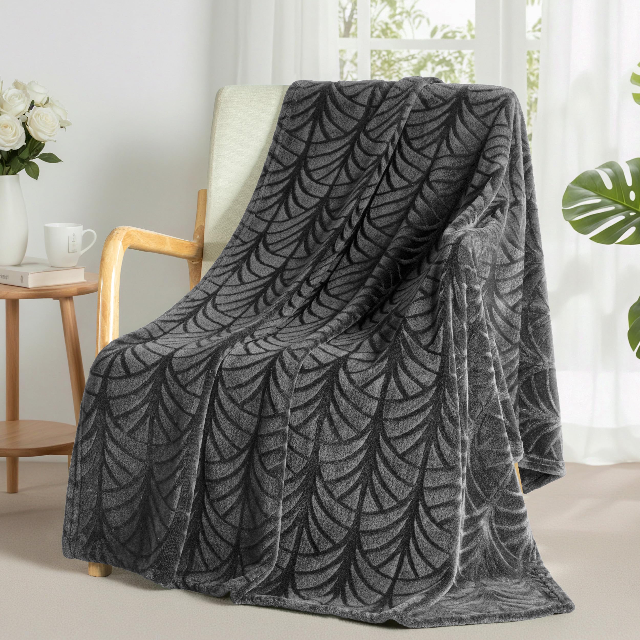 Whale Flotilla Flannel Fleece Throw Blanket for Sofa, 130x150 CM Soft Fluffy Velvet Sofa Blanket with Decorative Vintage Pattern for All Season, Warm and Lightweight, Dark Grey
