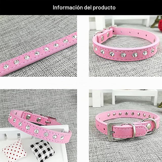 Foto 5 de 5 de Newtensina Lindo Diamante Cachorro Collar Bling Gamuza Collar para Perros pequeños Gatos