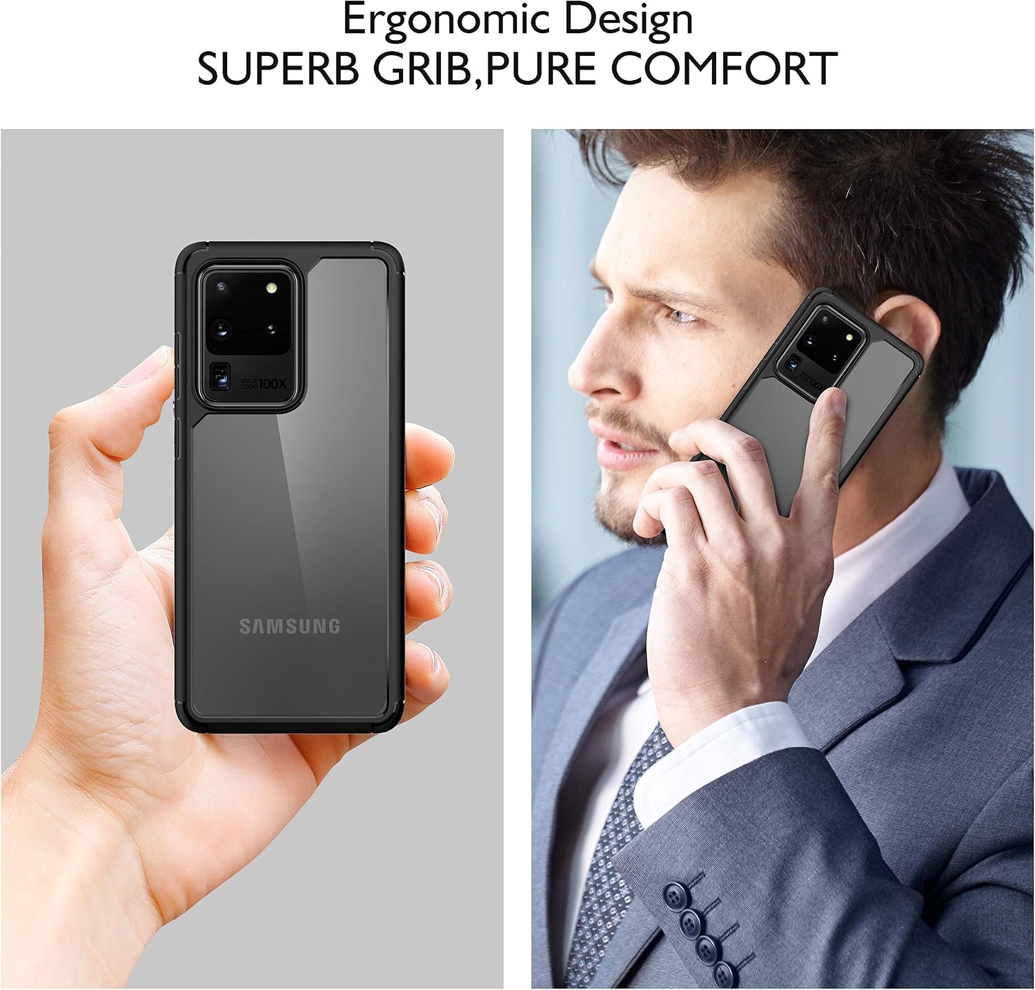 ORETECH Designed for Samsung Galaxy S20 Ultra Case (2020) Clear Back Ultra Thin with Transparent Hard PC Soft TPU Silicone Bumper Frame Protective Cover for Galaxy S20 Ultra 5G- 6.9" Black