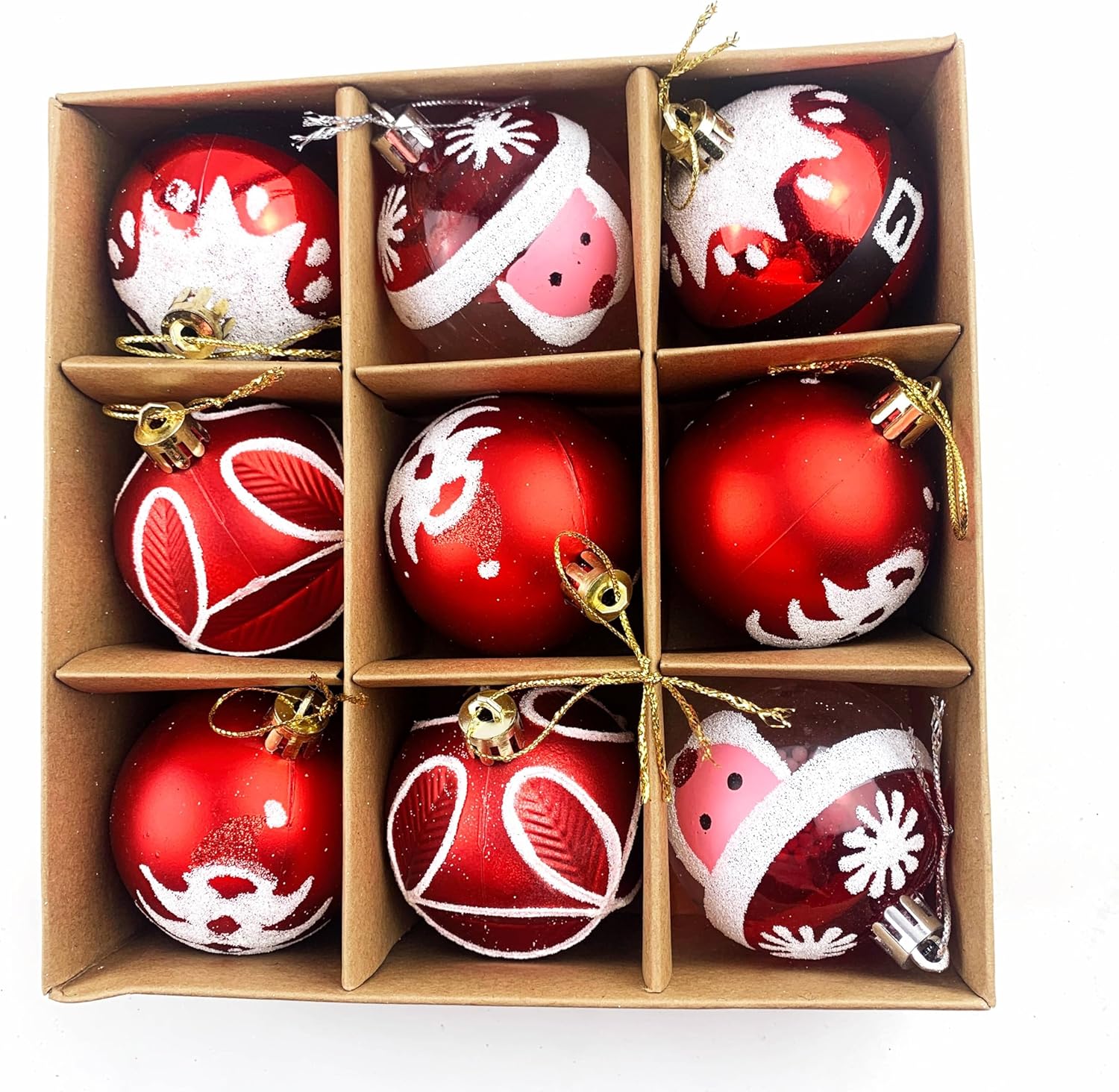 Heyiwell 2.36 Inch/9pc Shatterproof Christmas Ornament Balls,Christmas Hanging Balls Decorations for Xmas Trees and Holiday Decor,White Red