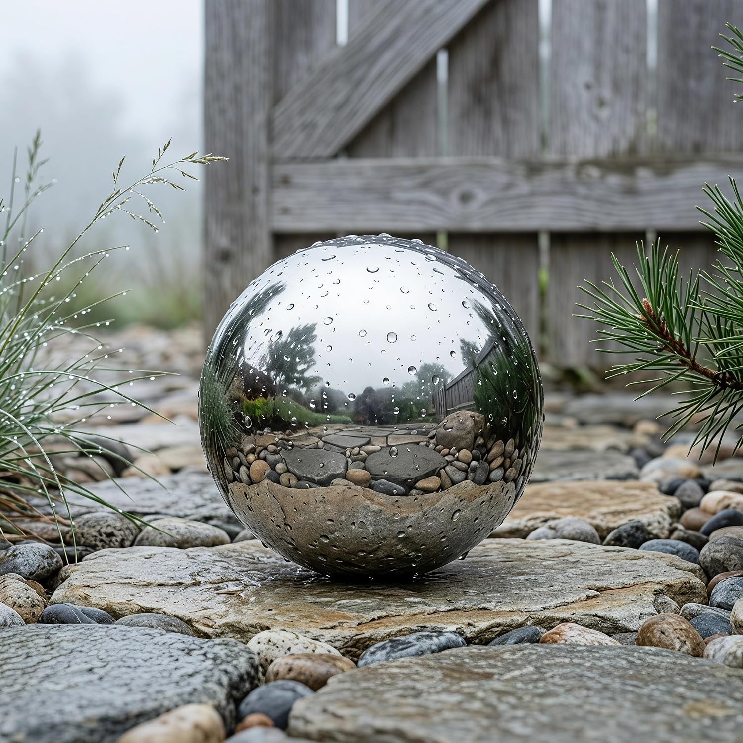 6pcs Stainless Steel Garden Gazing Ball with Mirror-Like Polished Surface, Outdoor Reflective Sphere for Yard Decoration, Sturdy Silver Sphere that Repels Dirt and Requires Minimal