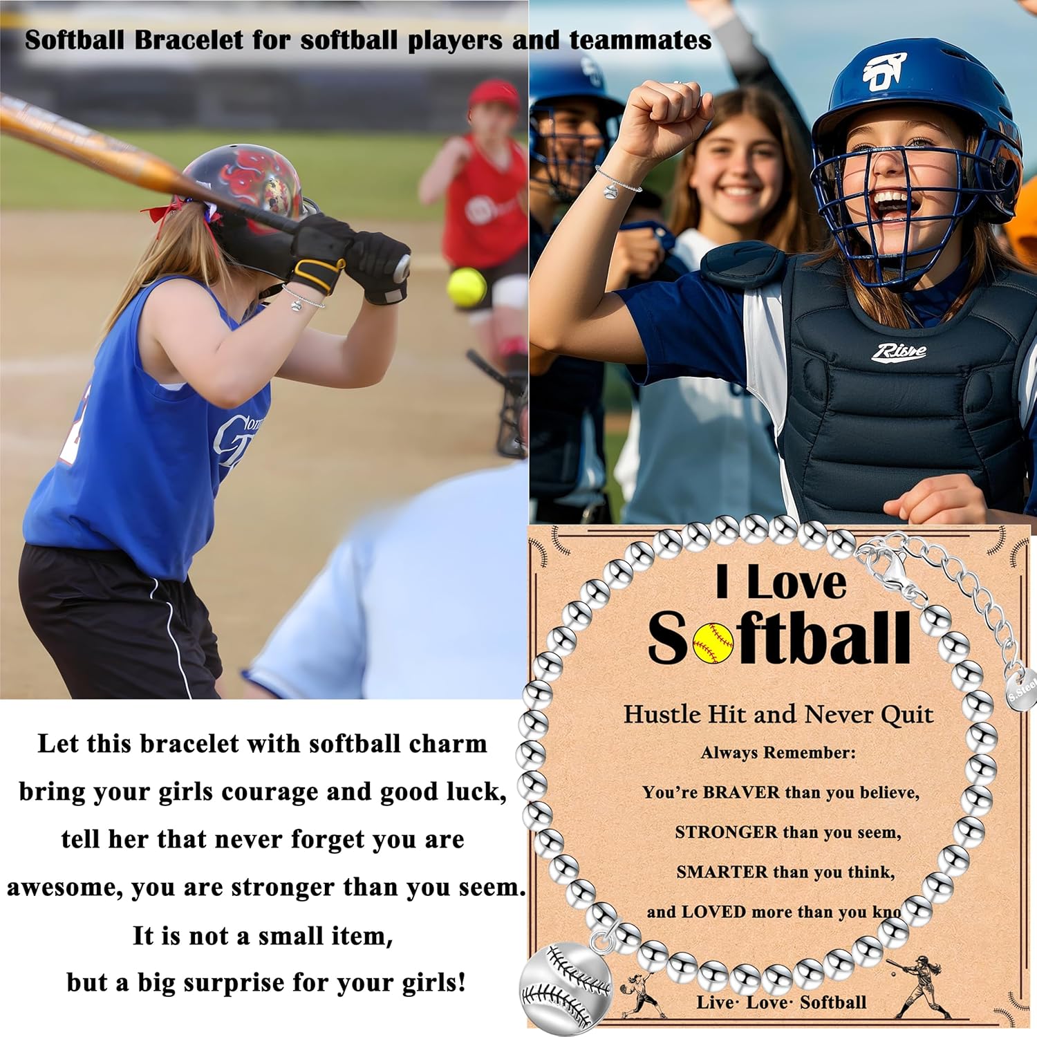 Simple Softball Bracelet for Teens Women, Inspirational Softball Gifts for Daughter, Granddaughter, Niece, Players, Teams, Coach - Image 3