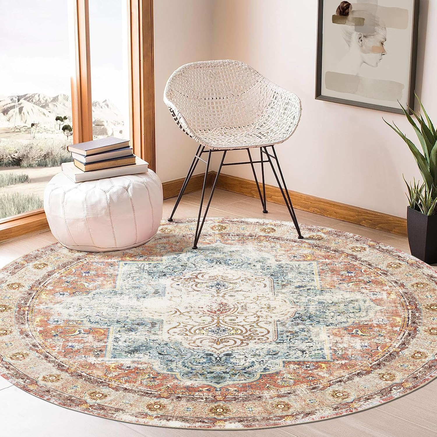 BESTSWEETIE 8ft Round Rug Vintage for Living Room 8ft Round