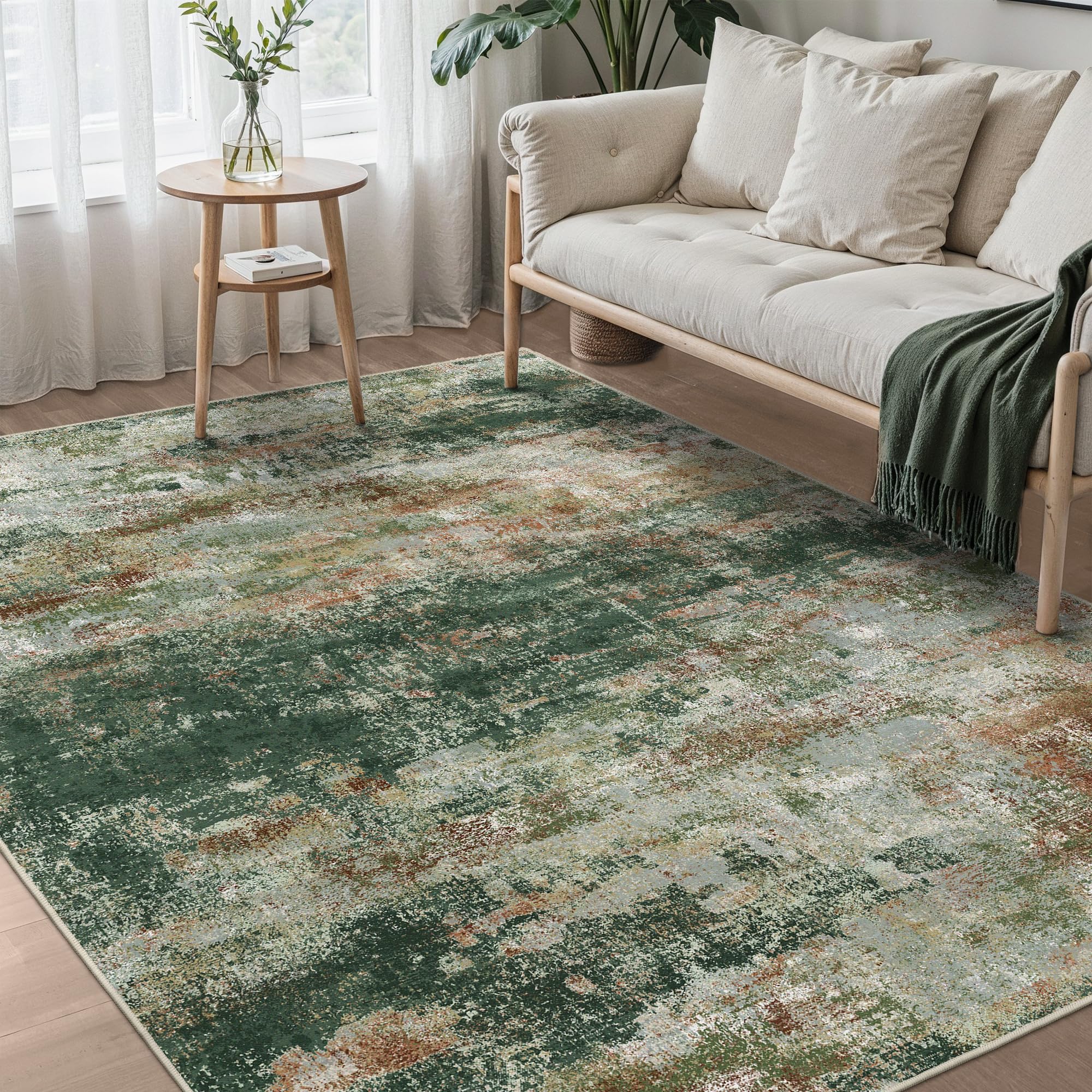 BEIMO 3x5 Area Rug for Bedroom, Green Brown Washable Abstract Non Slip Rug