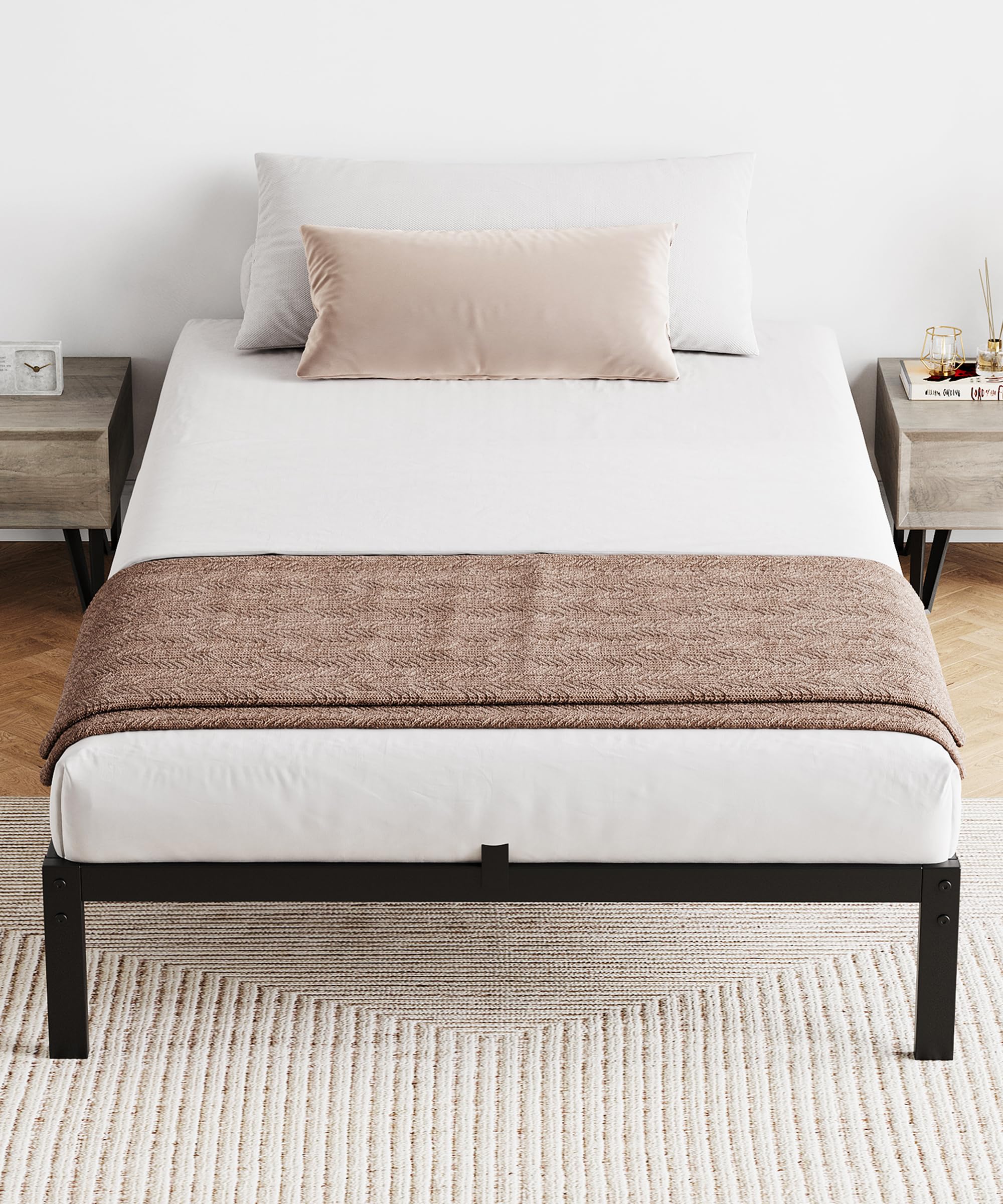 IDEALHOUSE 10 Inch Twin Bed Frames with Under Bed Storage, Heavy Duty Mattress Foundation, Easy Assembly, No Box Spring Needed, 75.2" Dx39 Wx10 H