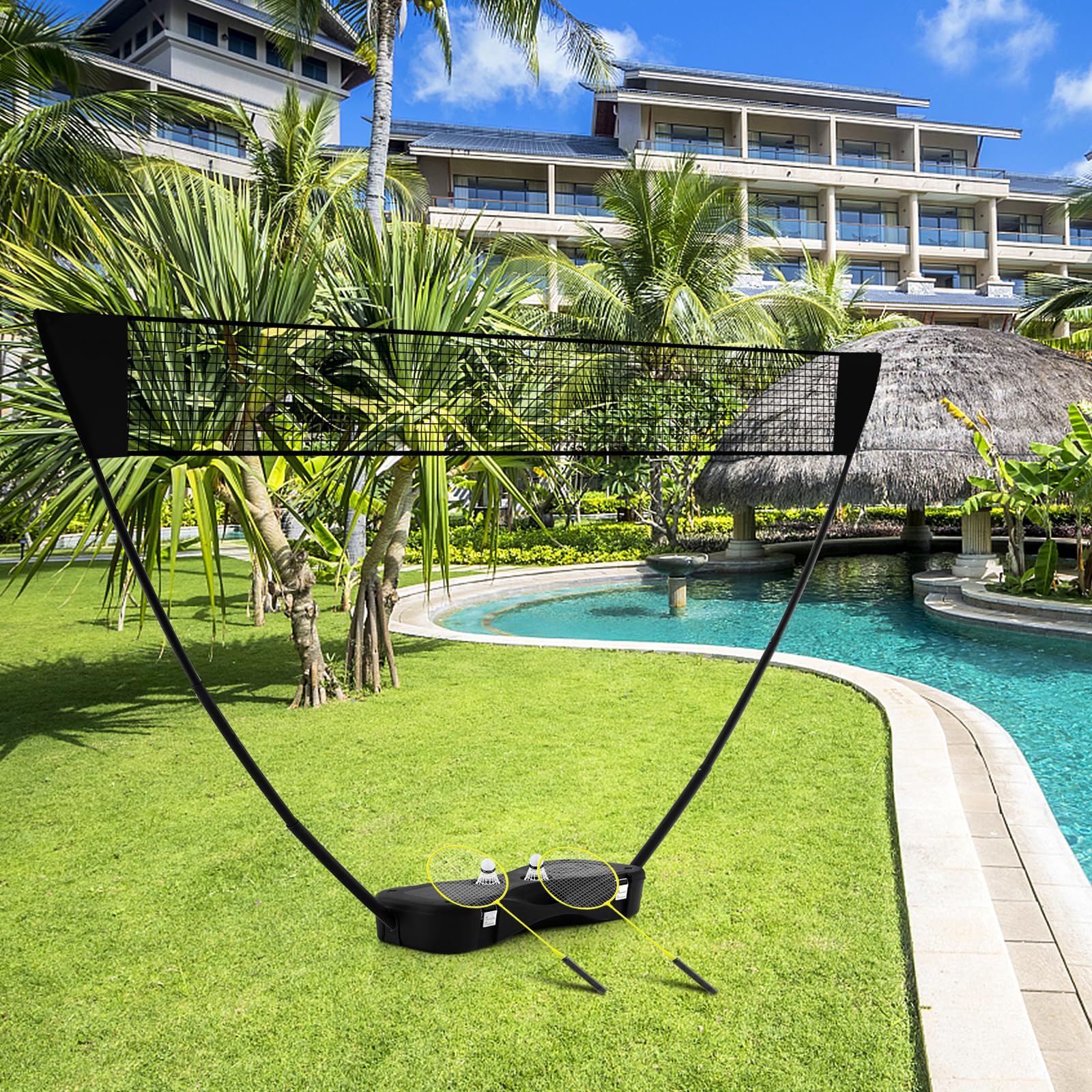 COSTWAY Badminton Set Complet Portable 270 x 160 cm, Kit Badminton avec Filet en PE 2 Raquettes et 2 Volants Boîte de Rangement, Jeu d'Extérieur pour Plage Jardin Cour