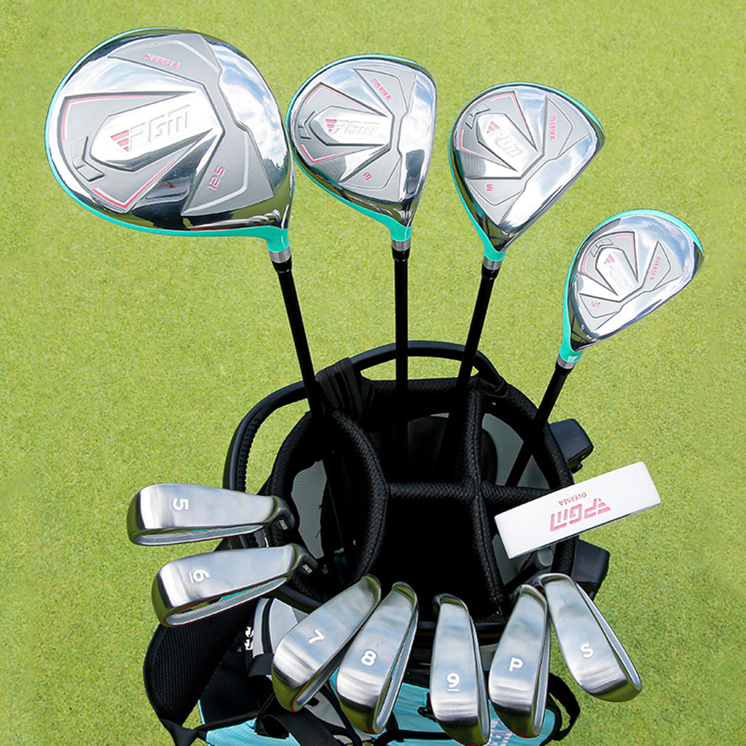 PGM Ensemble de clubs de golf pour femme avec 12 clubs – 4 bois (#1, 3, 5, 4H), 7 fers (#5, 6, 7, 8, 9, PW, SW) et 1 putter – Sac de support de golf