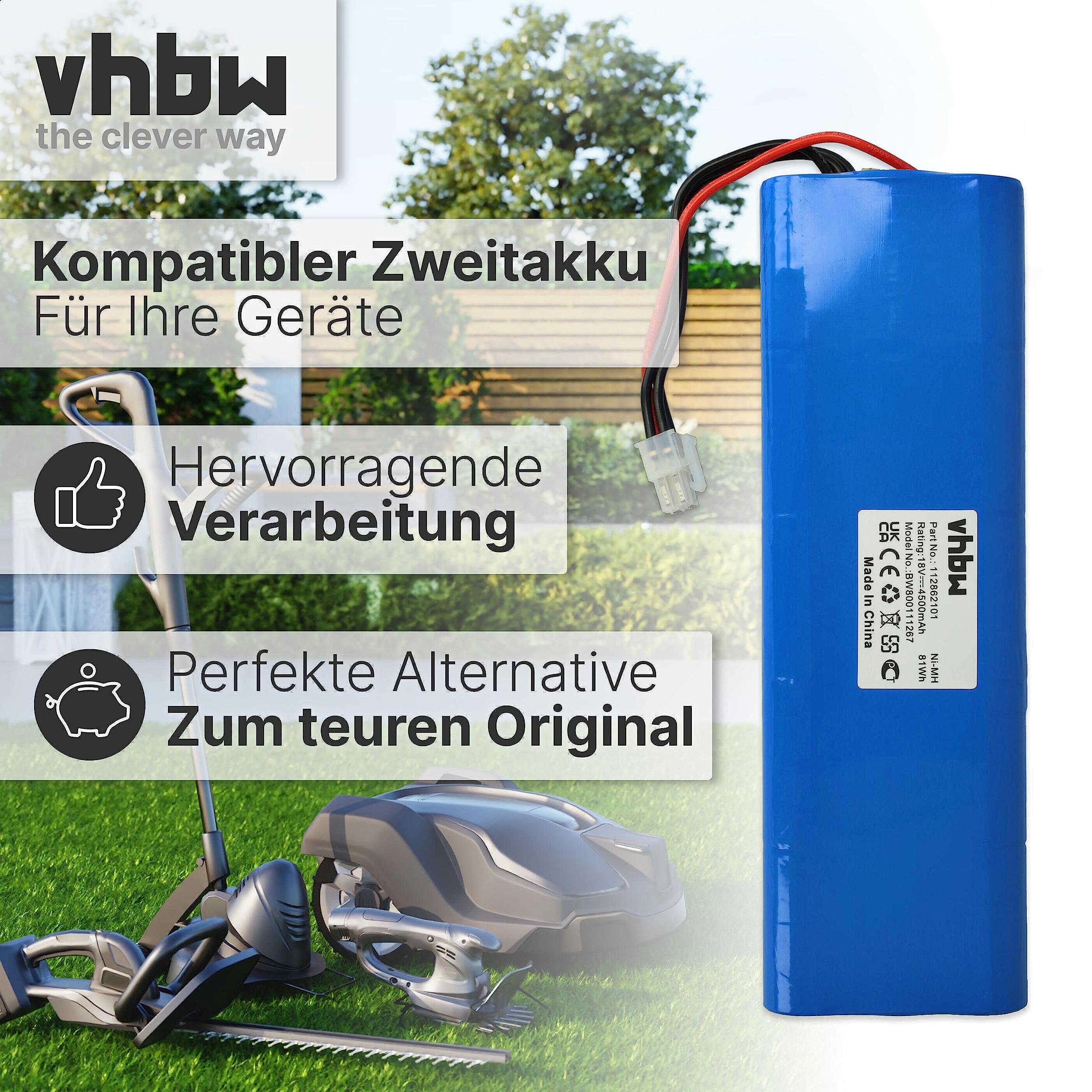 vhbw batteria compatibile con Husqvarna Automower 220AC, G2 2004-2006, 230ACX, Solar Hybrid, 210C, 260ACX, SH, 210AC rasaerba 4500mAh 18V NiMH
