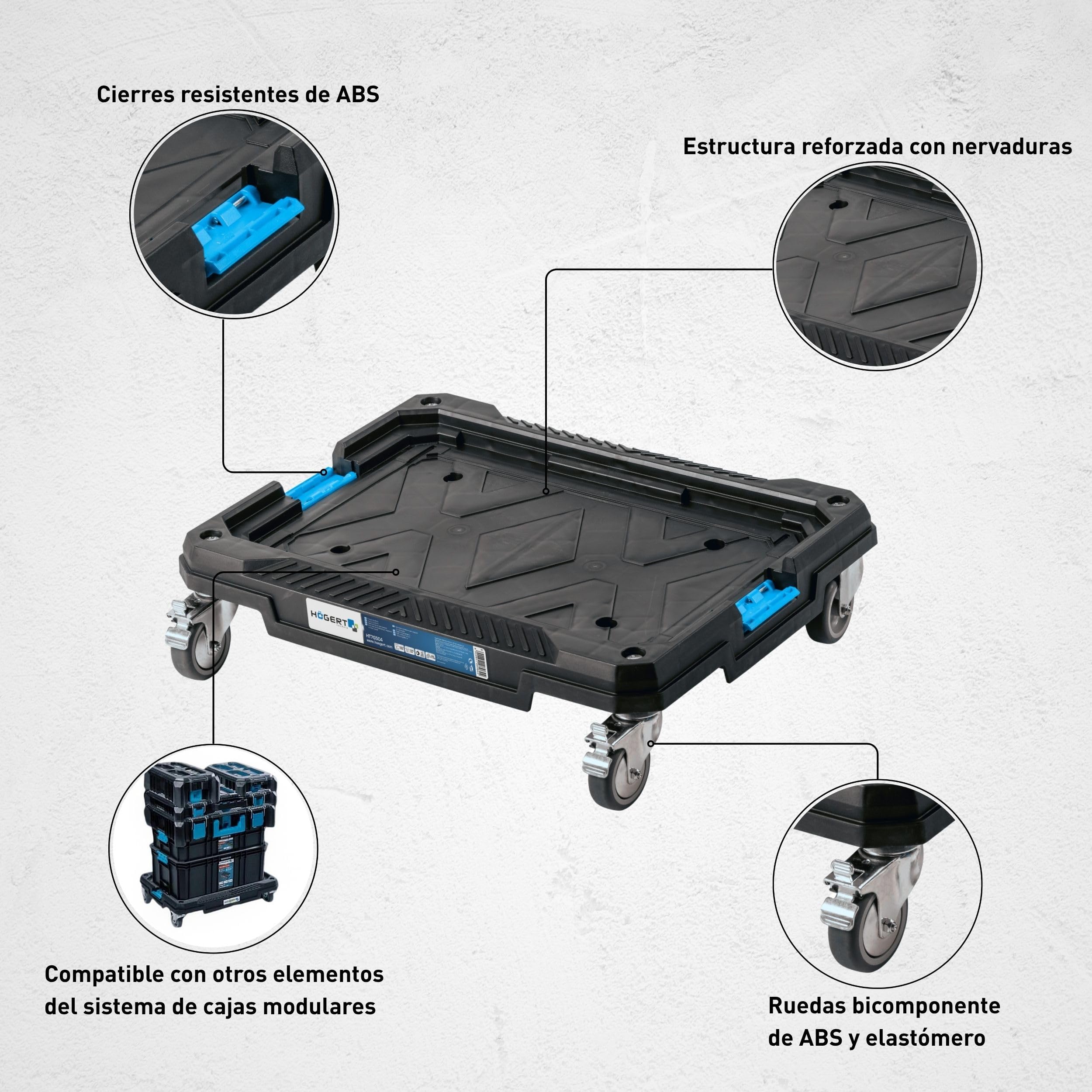 Högert Technik - Plataforma de Transporte con Ruedas HT7G504, Caja Herramientas, Carga de hasta 150 kg, Maletin Herramientas, Resistente a Daños, Construcción Duradera, Estructura Modular