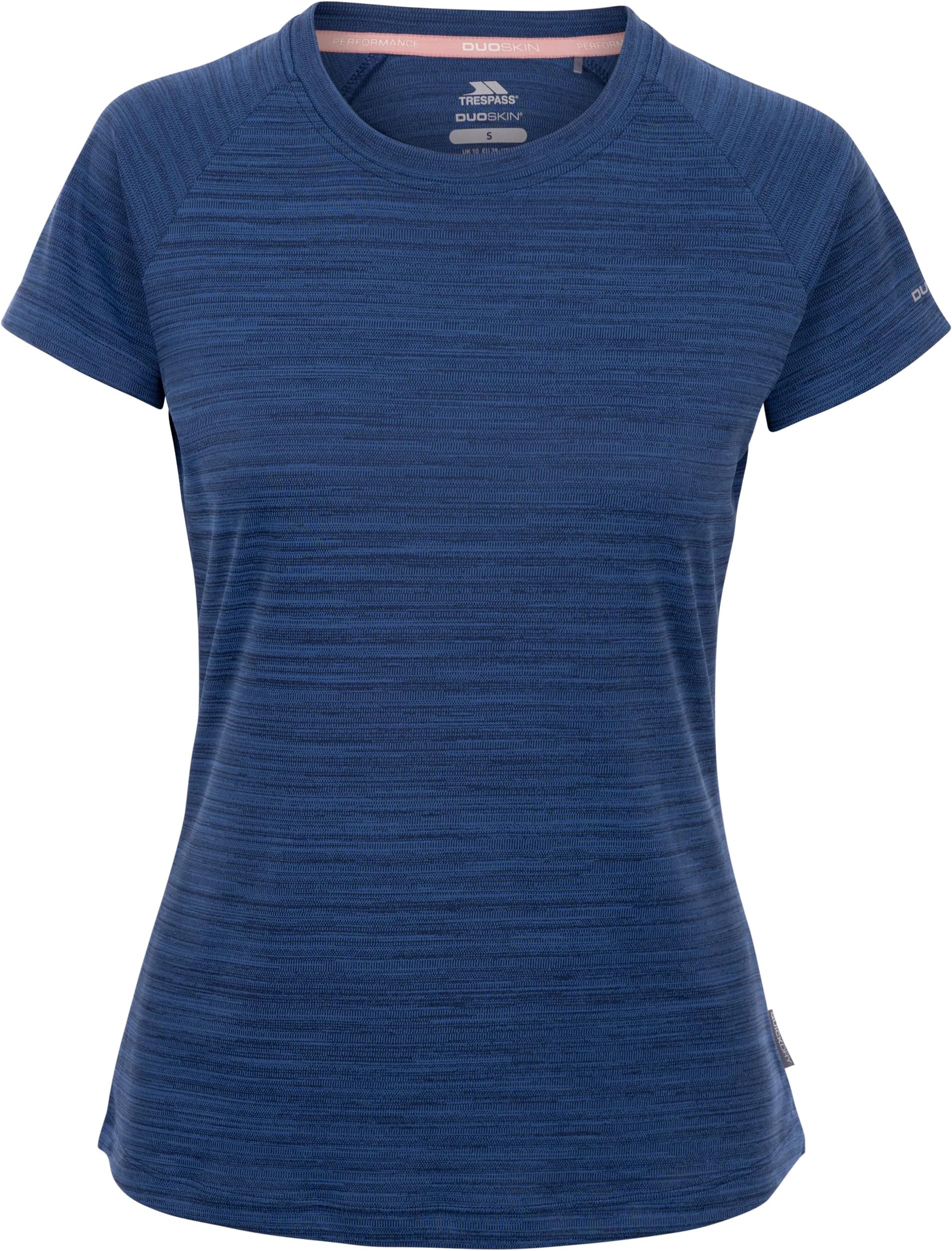 TrespassWomens Active Top Vickland - Quick Dry, Short Sleeves, Round Neck, Logo on Back, Duoskin Print on Sleeve, 100% Polyester