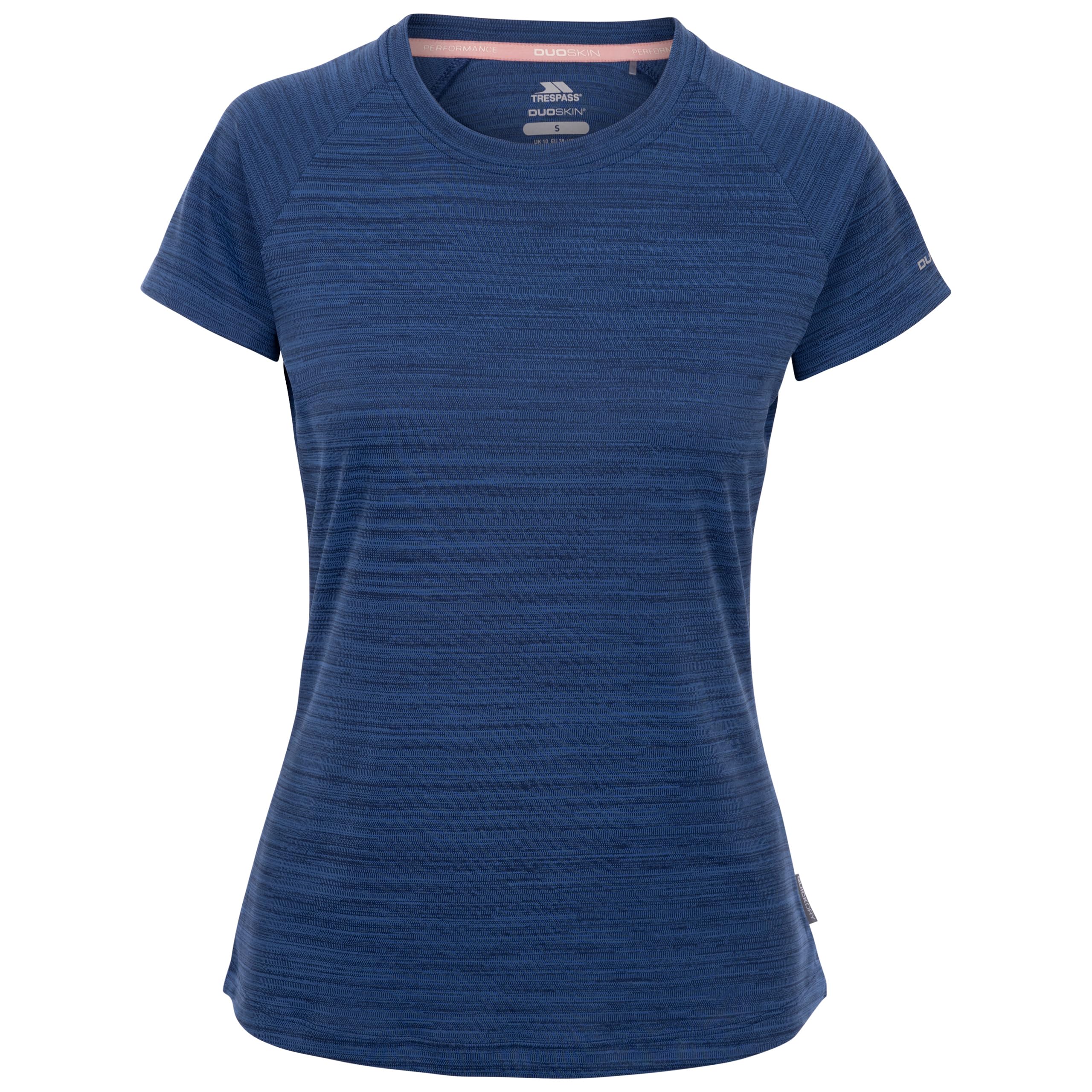 TrespassWomens Active Top Vickland - Quick Dry, Short Sleeves, Round Neck, Logo on Back, Duoskin Print on Sleeve, 100% Polyester