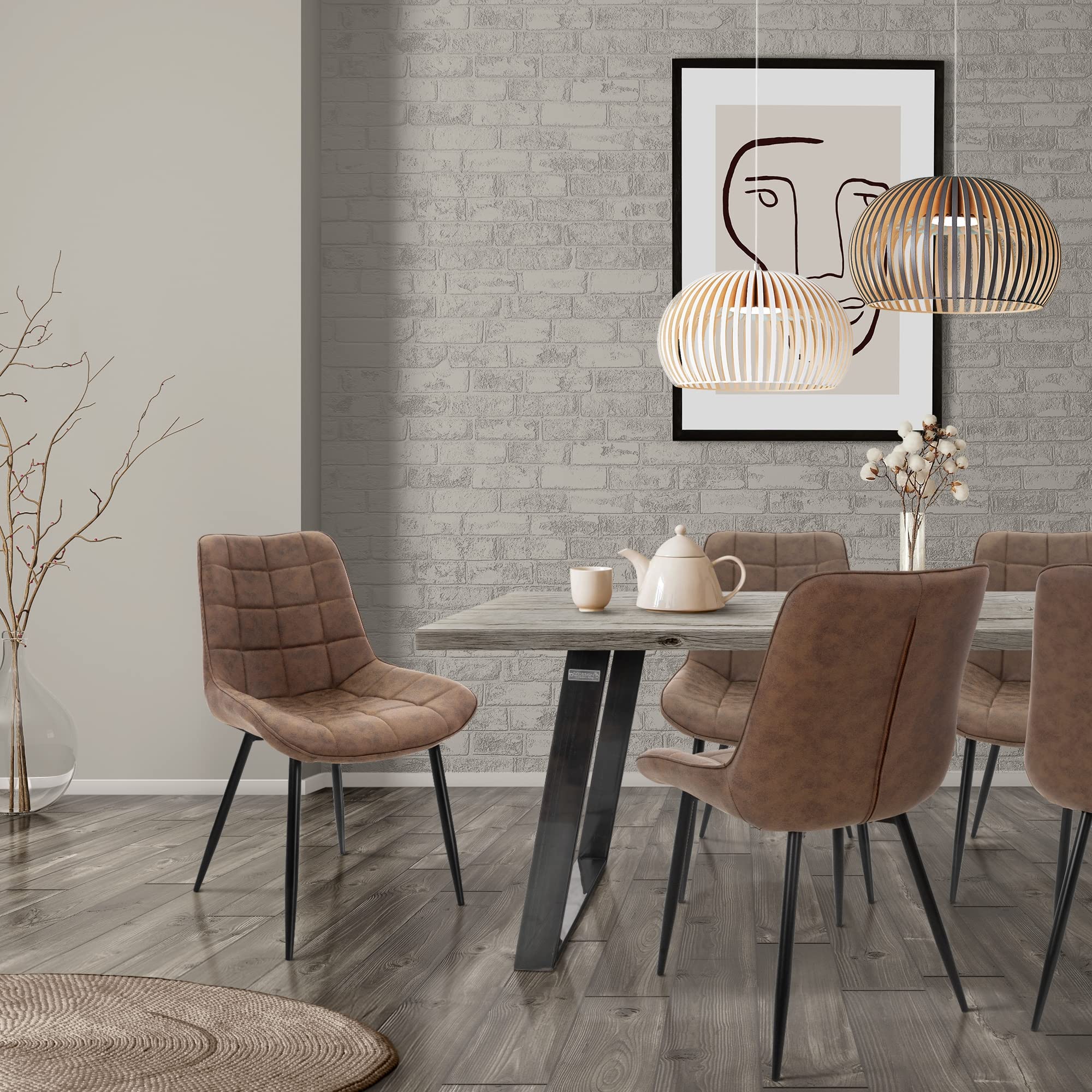 ML-Design Set di 2 Sedie per Sala da Pranzo Marrone con Schienale Sedia per Cucina con Rivestimento in Ecopelle Imbottita Gambe in Metallo Sedia Salotto Soggiorno Materiale Traspirante e Morbido