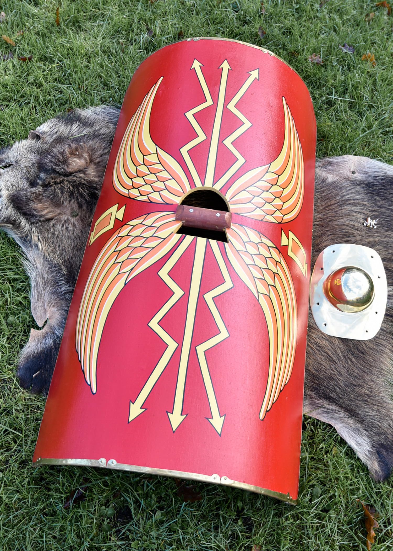 Cartel romano con texto en inglés "Battle-Merchant Scutum der Legionäre"
